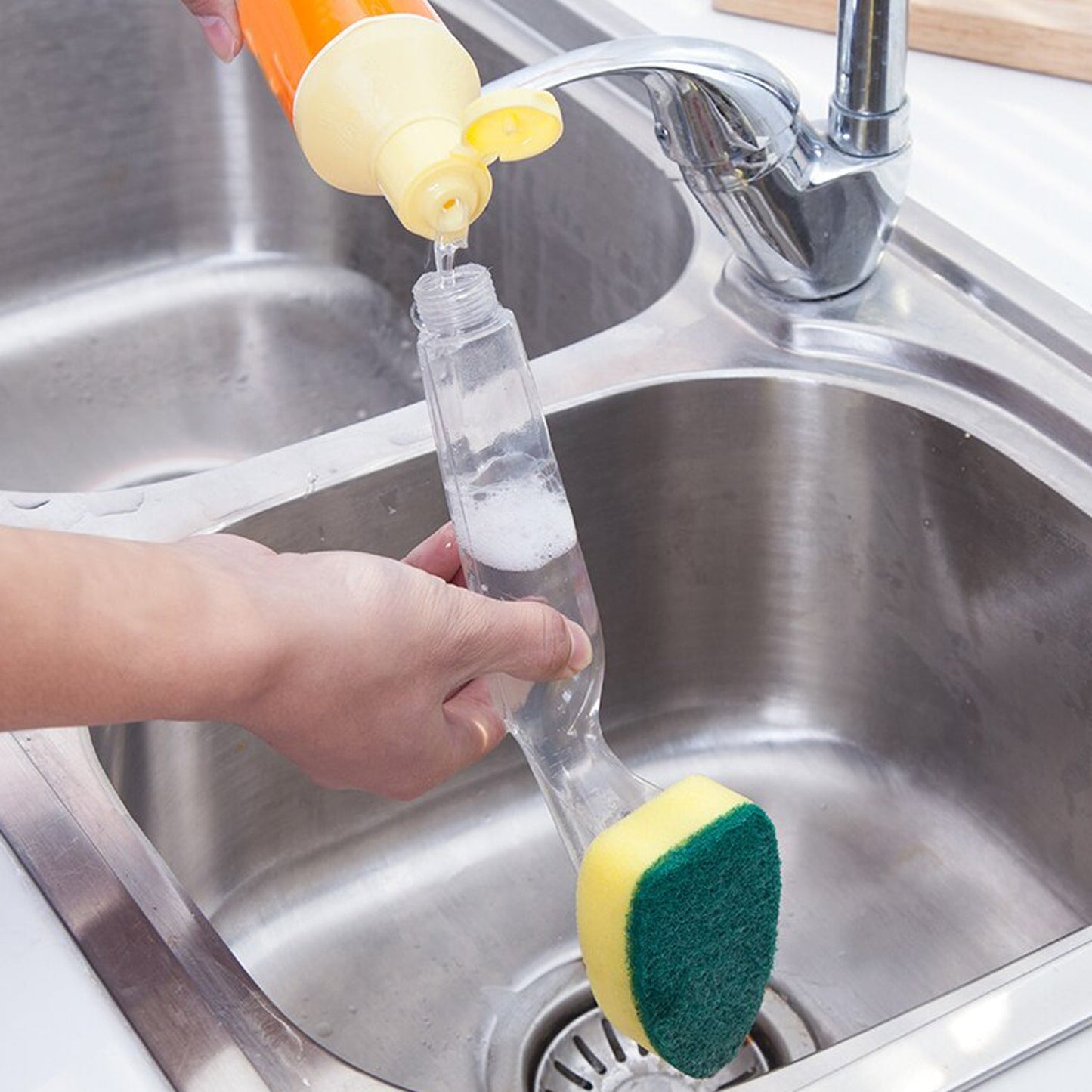 Liquid dispensing Scrub widely used for washing and cleaning utensils and all kitchen stuff to make them again clean and shiny. - Springkart 