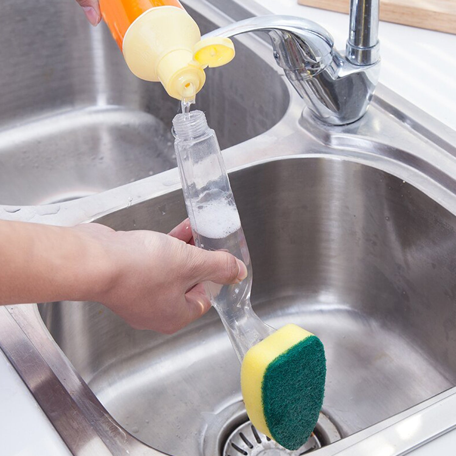 Liquid dispensing Scrub widely used for washing and cleaning utensils and all kitchen stuff to make them again clean and shiny. - Springkart 
