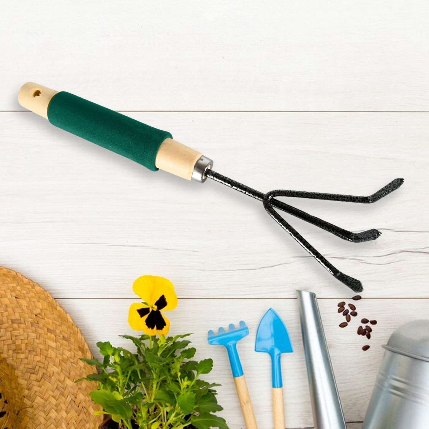 Gardening Tools - Hand Cultivator, Trowel, Heavy Duty with Ergonomic Wooden Handle for Transplanting and Digging (3 Pcs Set) - Springkart 