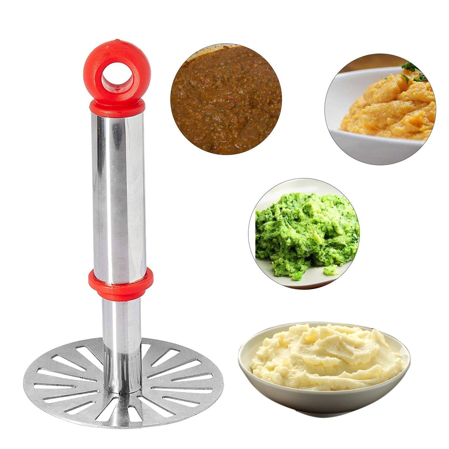 Ganesh Potato / Pav Bhaji Masher with Plastic Handle, Silver & Plastic - Oval Pav Masher, Potato 1-Piece, Smasher Handle, Multicolor - Springkart 