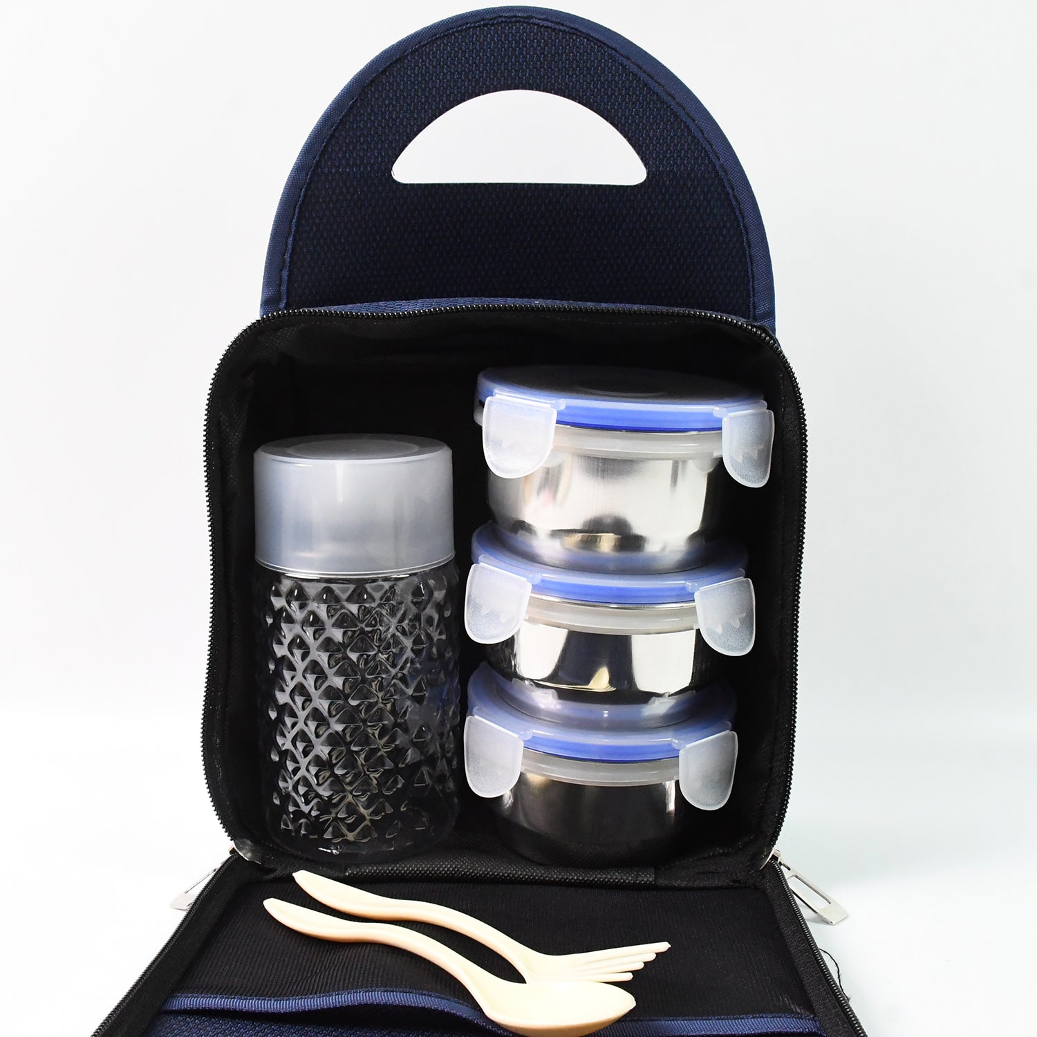 Compact Stainless Steel Airtight Lunch Box Set - 4 pcs (3 Leakproof Containers and 1 Bottle) - Springkart 