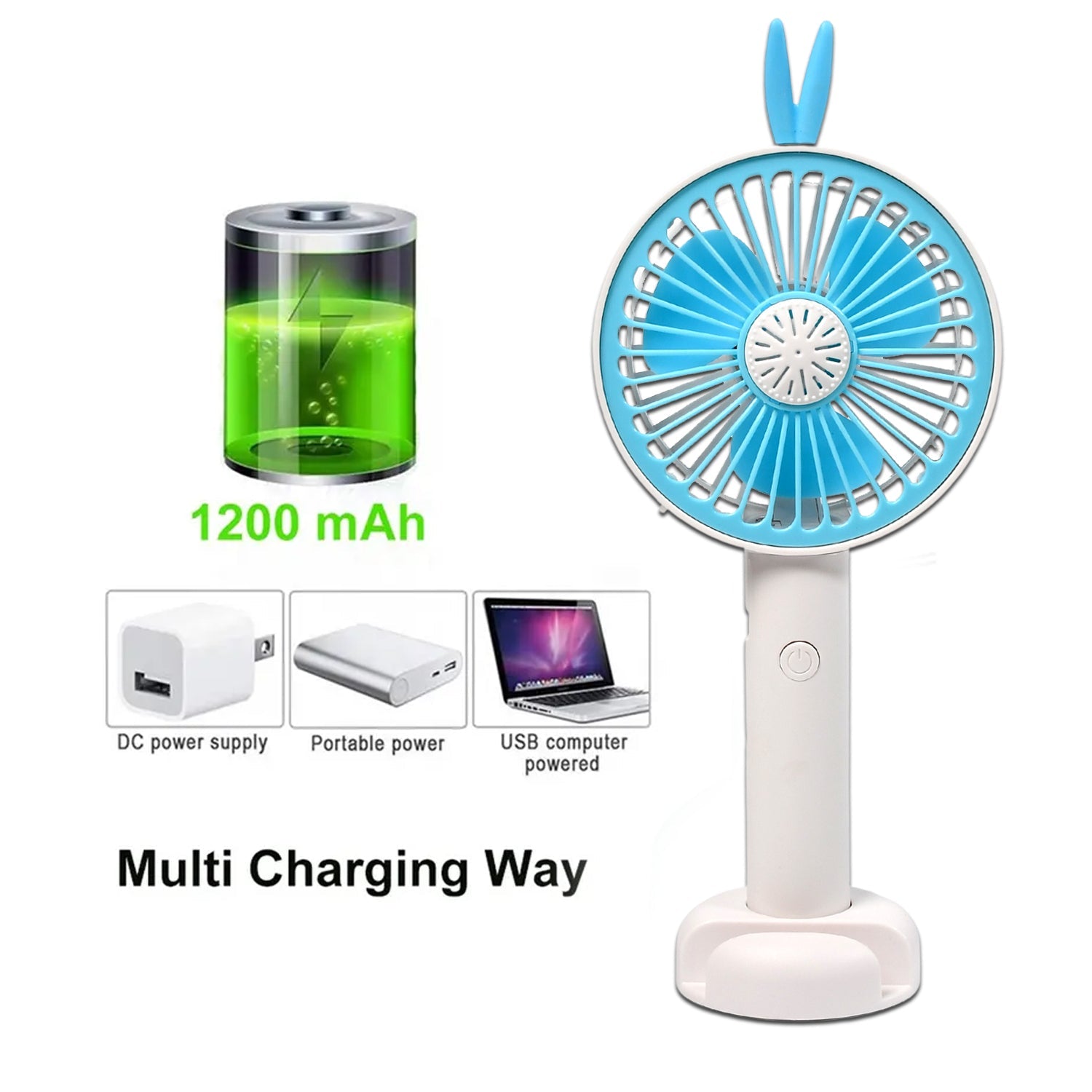 Mini Portable Hand Fan USB Rechargeable Fan With Led Light Fan for Indoor and Outdoor Use by Women and Men Table Standing Stand Included (Battery Not Include) - Springkart 