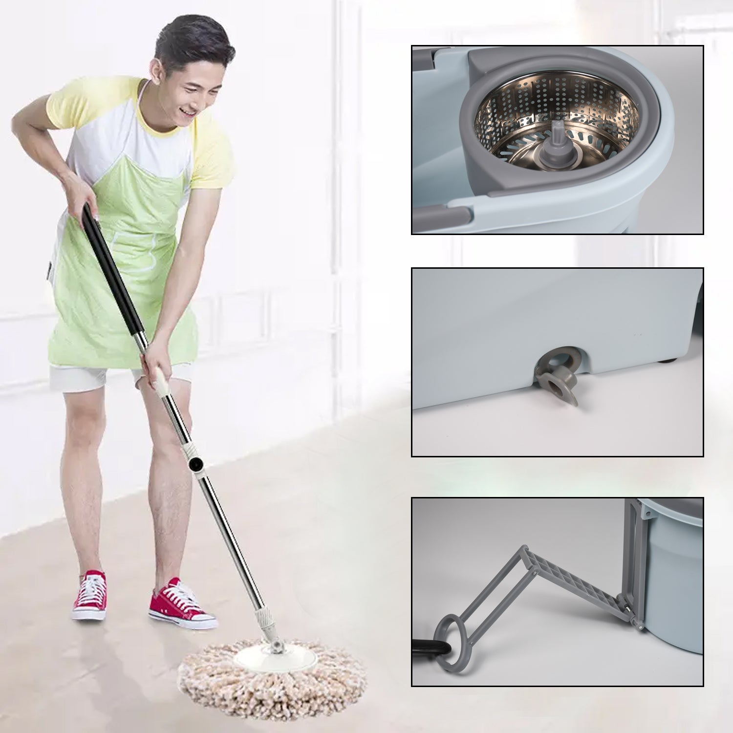 Quick Spin Mop With Steel Spin, Bucket Floor Cleaning, Easy Wheels & Big Bucket, Floor Cleaning Mop with Bucket - Springkart 