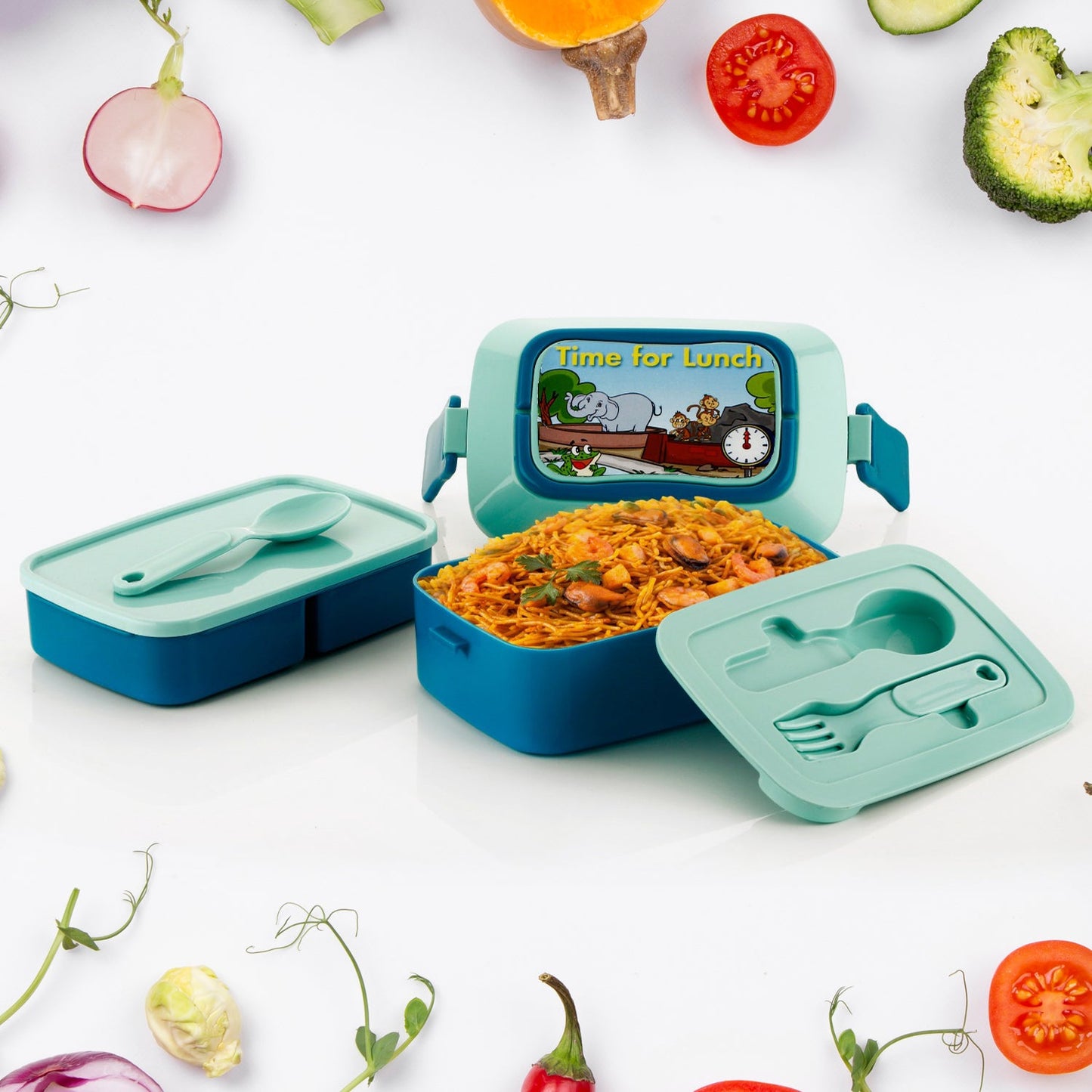 5621 Double Layer Lunch Box Stylish Lid Lunch Box With Fork & Spoon Lunch Box For Children School Lunch Box  - Springkart 
