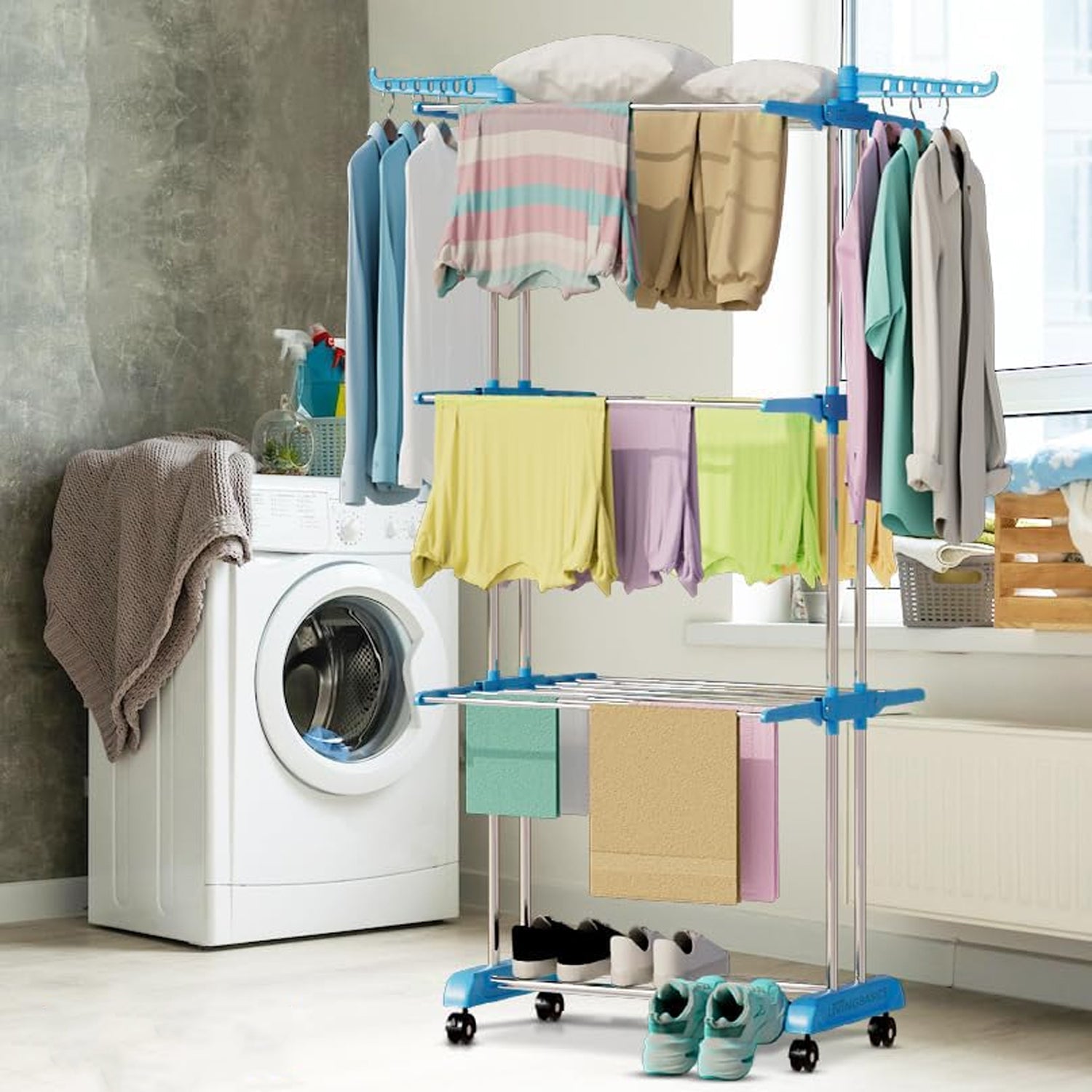 Premium Heavy Duty Stainless Steel 3 Layer Foldable Cloth Drying Stand (1 Set / With Brown Box) - Springkart 
