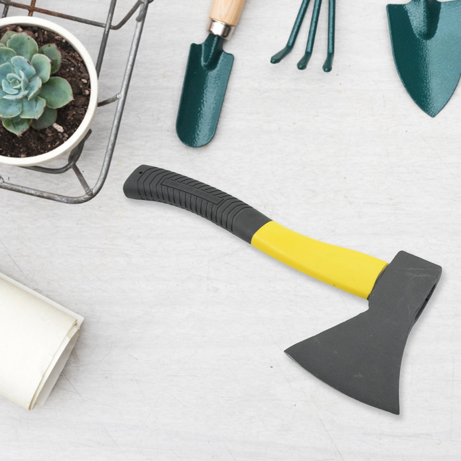 Gardening Tools Hatchet Axe Fiberglass Body Rubberized Handle Wood Cutting Axe, Camping Axe, Safety Axe, Pick Axe (972 Gm) - Springkart 