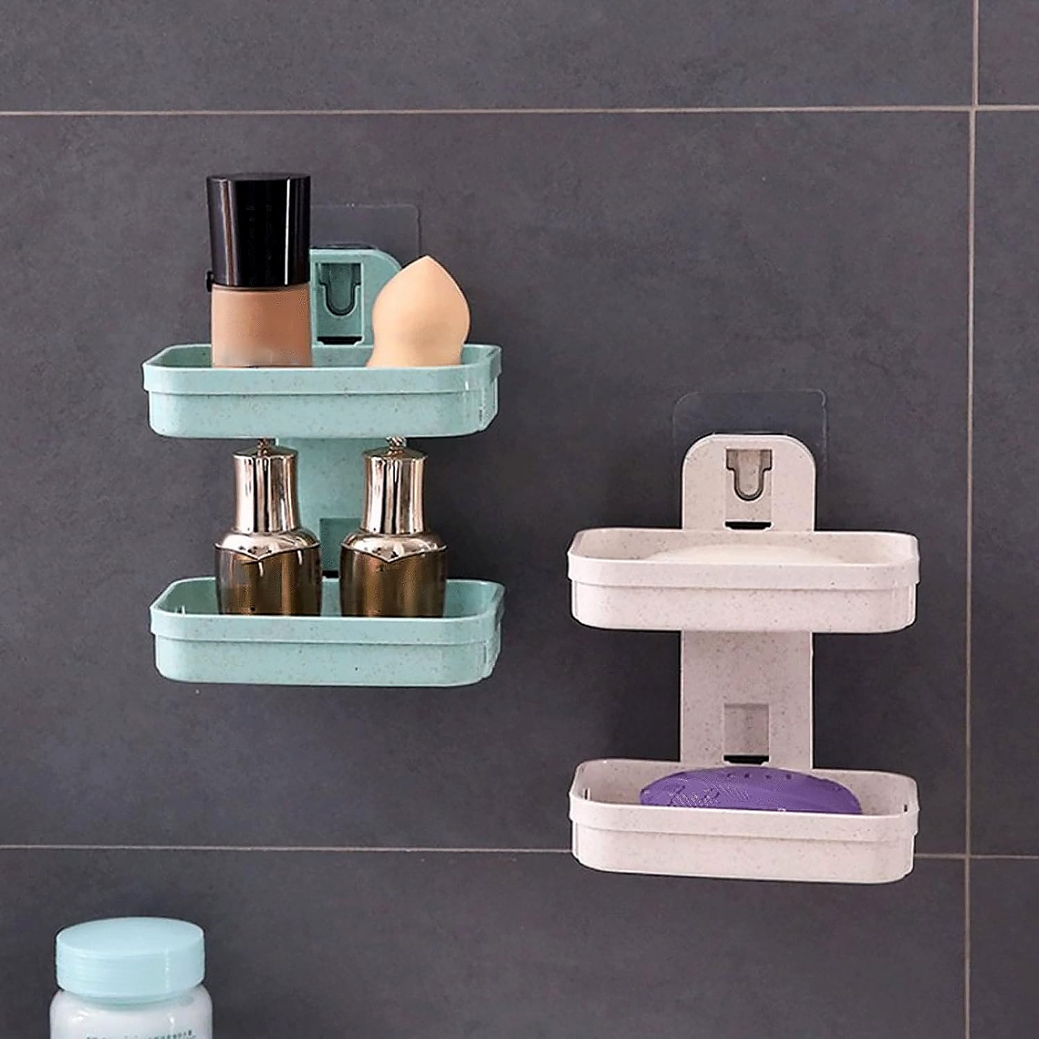 Adhesive Sticker Soap 2 Layer Dish Holder Wall Mounted Bathroom Shower Soap Holder Saver Box Storage Organizer Rack, ABS Plastic (Double Layers / 2 pcs set) - Springkart 
