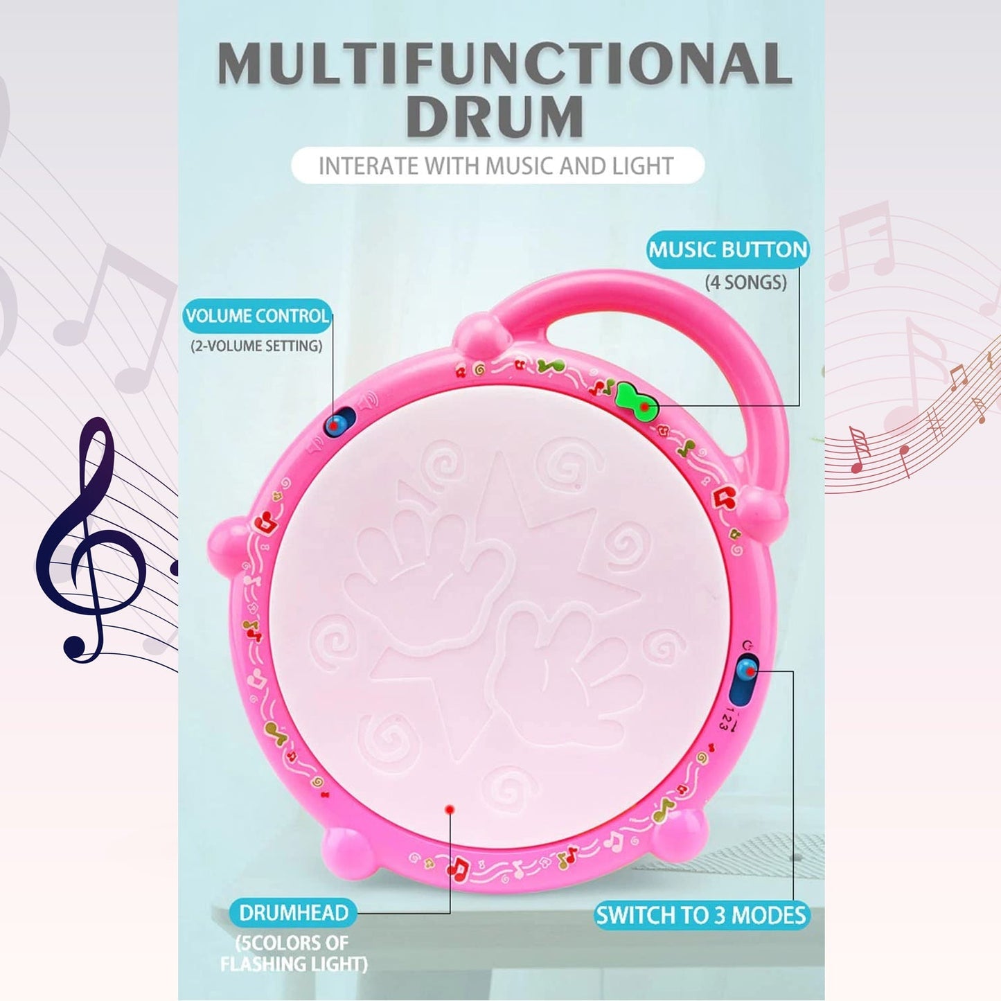 Flash Drum Toys for Kids with Light & Musical Sound Colorful Plastic Baby Drum Musical Toys for Children Baby Toy Instrument Best Gift for Boys & Girls. - Springkart 