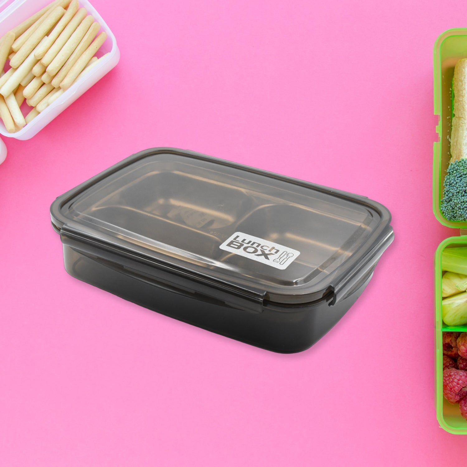 Black Transparent 4 Compartment Lunch Box for Kids and adults, Stainless Steel Lunch Box with 4 Compartments For Office, Travel, School, Home - Springkart 