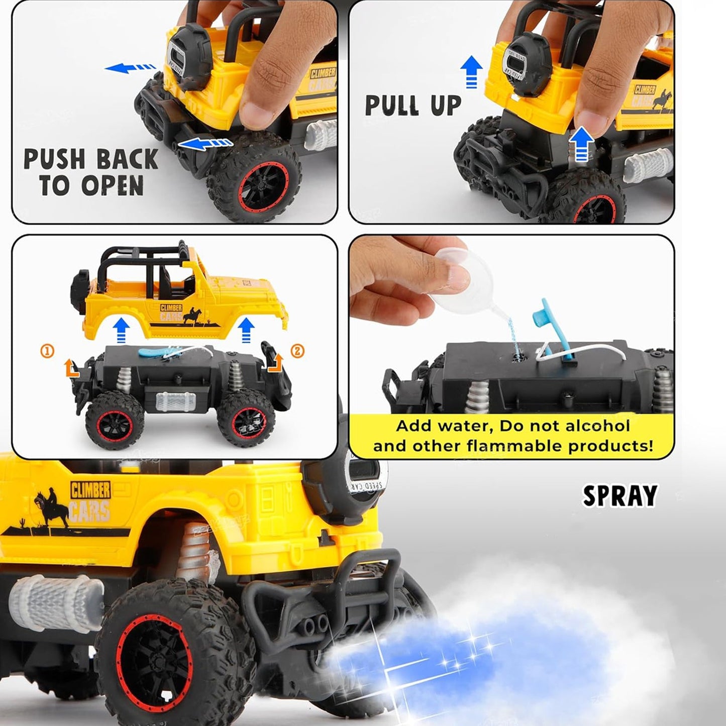 Mist Spray Race Car Toy Off Road Speed Car With Smoke (Water Sprayer Mist With Light) High Strength Climbing Power & Smoke Effect (Color May Vary), Kids - Springkart 