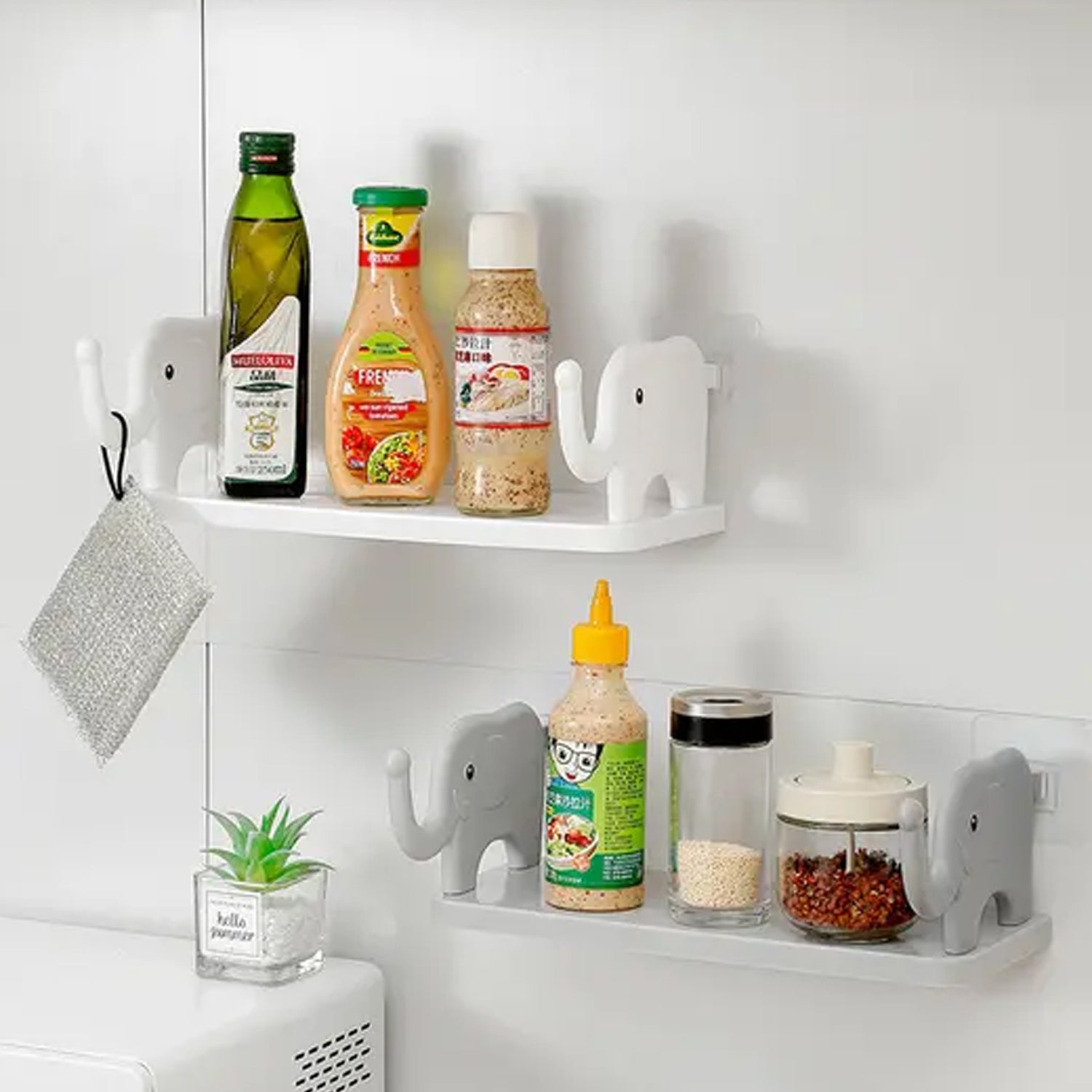 MULTIFUNCTIONAL ELEPHANT SHAPED STORAGE SHELF, NO PUNCHING WALL MOUNTED MINI STORAGE RACK, CREATIVE CUTE ELEPHANT SHELF ORGANIZER FOR KITCHEN BATHROOM BEDROOM STUDY - Springkart 