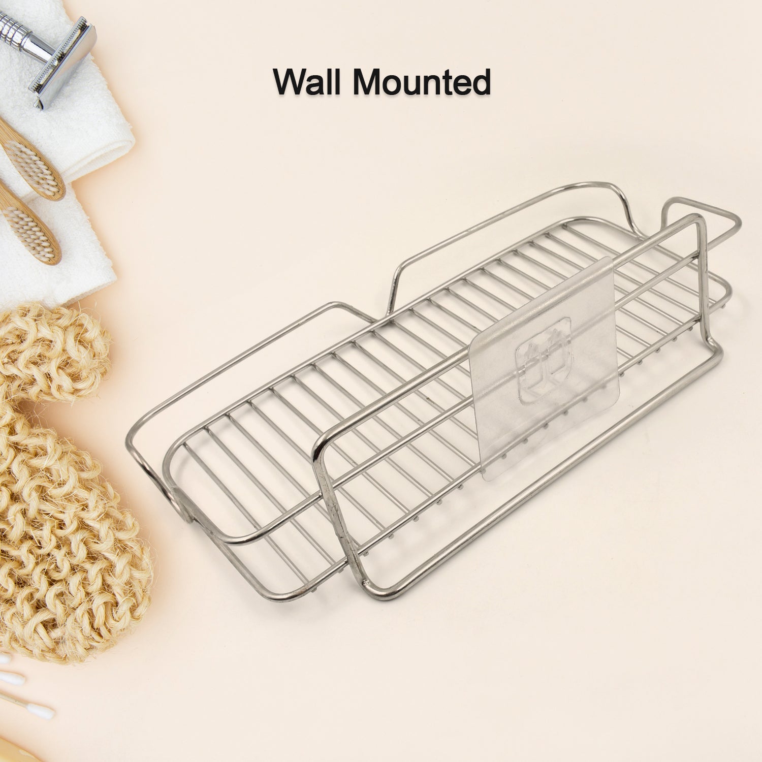 Stainless Steel Kitchen Bathroom Shower Shelf Storage Suction Basket Rack (1 Pc) - Springkart 