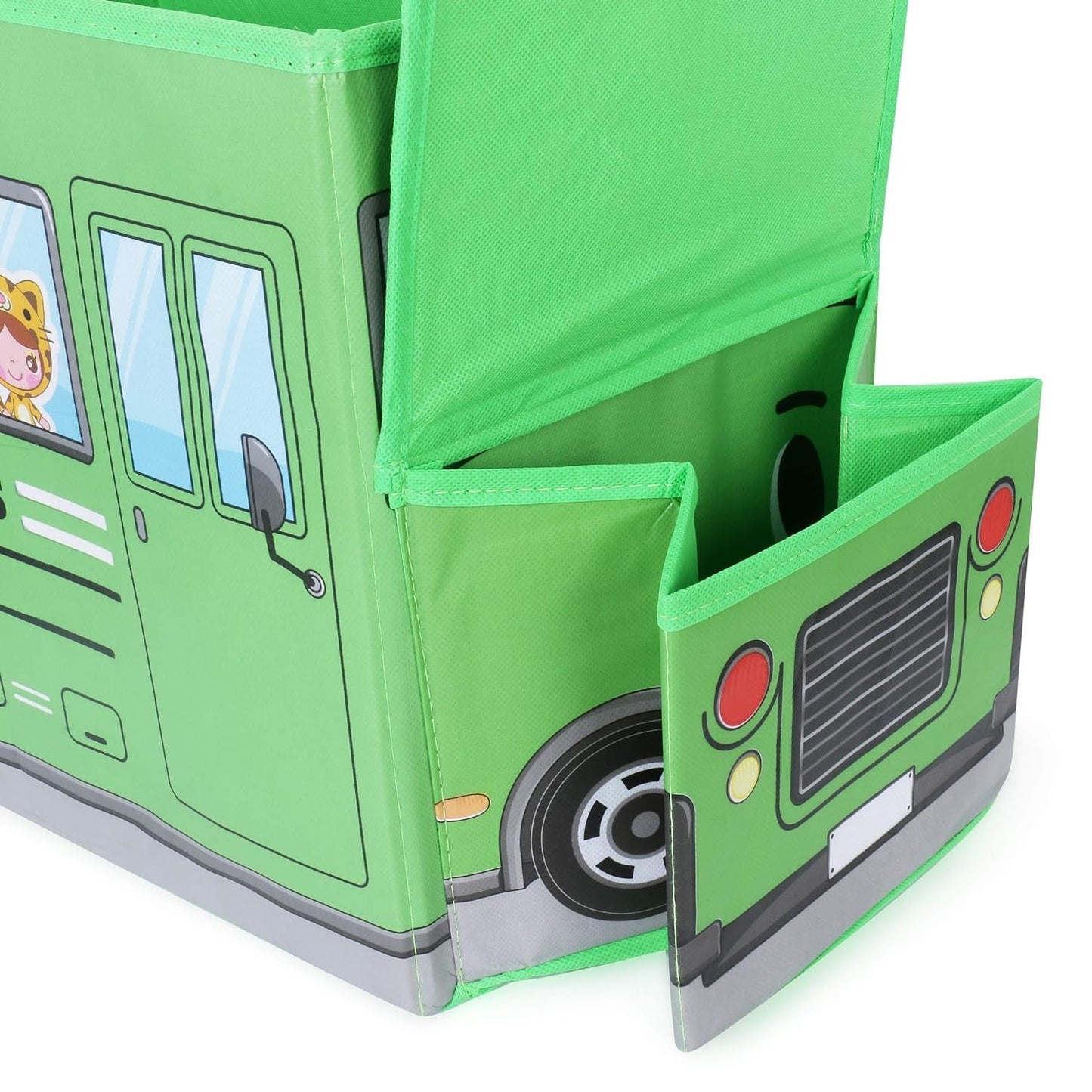 Foldable Bus Shape Toy Box Storage with Lid for Storage of Toys Basket Useful as Toy Organizer mountable Racks Surface Multipurpose Basket for Kids Wardrobe Cabinet Wood with Cloth Cover For Home Decor Books, Game, Baby Cloth (Mix Color & Design ) - Springkart 
