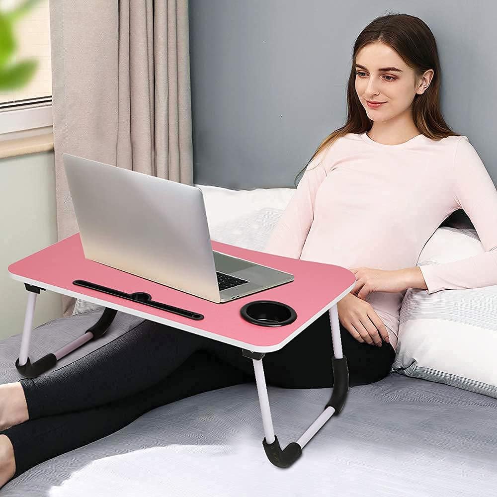Multi-Purpose Laptop Desk for Study and Reading with Foldable Non-Slip Legs Reading Table Tray , Laptop Table ,Laptop Stands, Laptop Desk, Foldable Study Laptop Table ( PINK ) - Springkart 