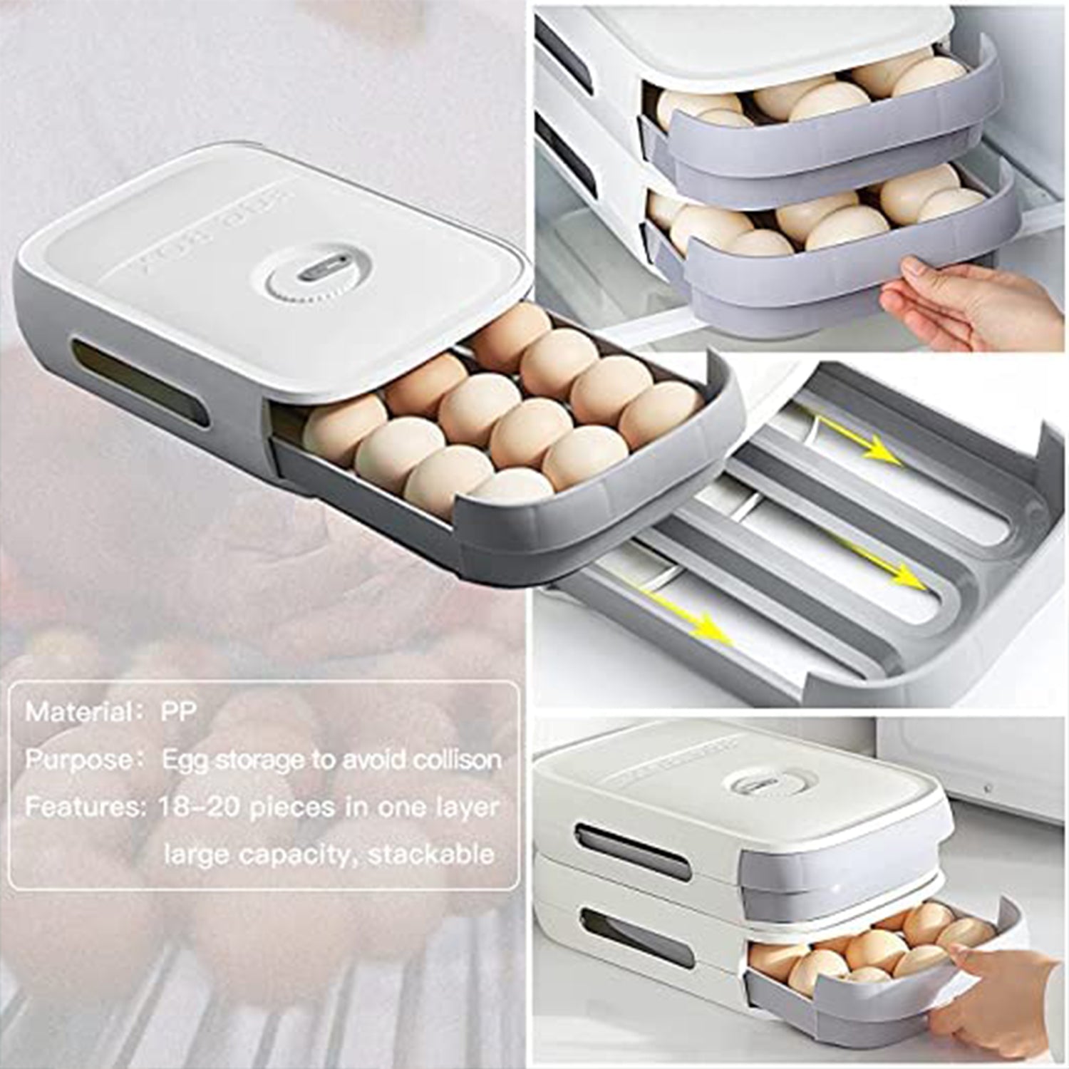 Egg Storage Box Plastic Egg Drawer Fridge Egg Organizer Egg Keeper Refrigerator Egg Drawer Plastic Egg Carton Covered Egg Holder Pantry Egg Bin Household Egg Tray (1 Pc) - Springkart 