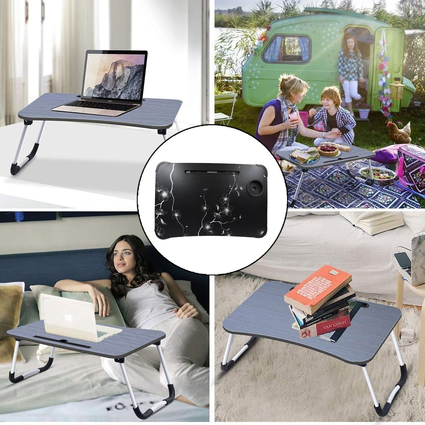 Laptop Table Foldable Portable Notebook Bed Lap Desk Tray Stand Reading Holder with Coffee Cup Slot for Breakfast, Reading & Movie Watching. - Springkart 