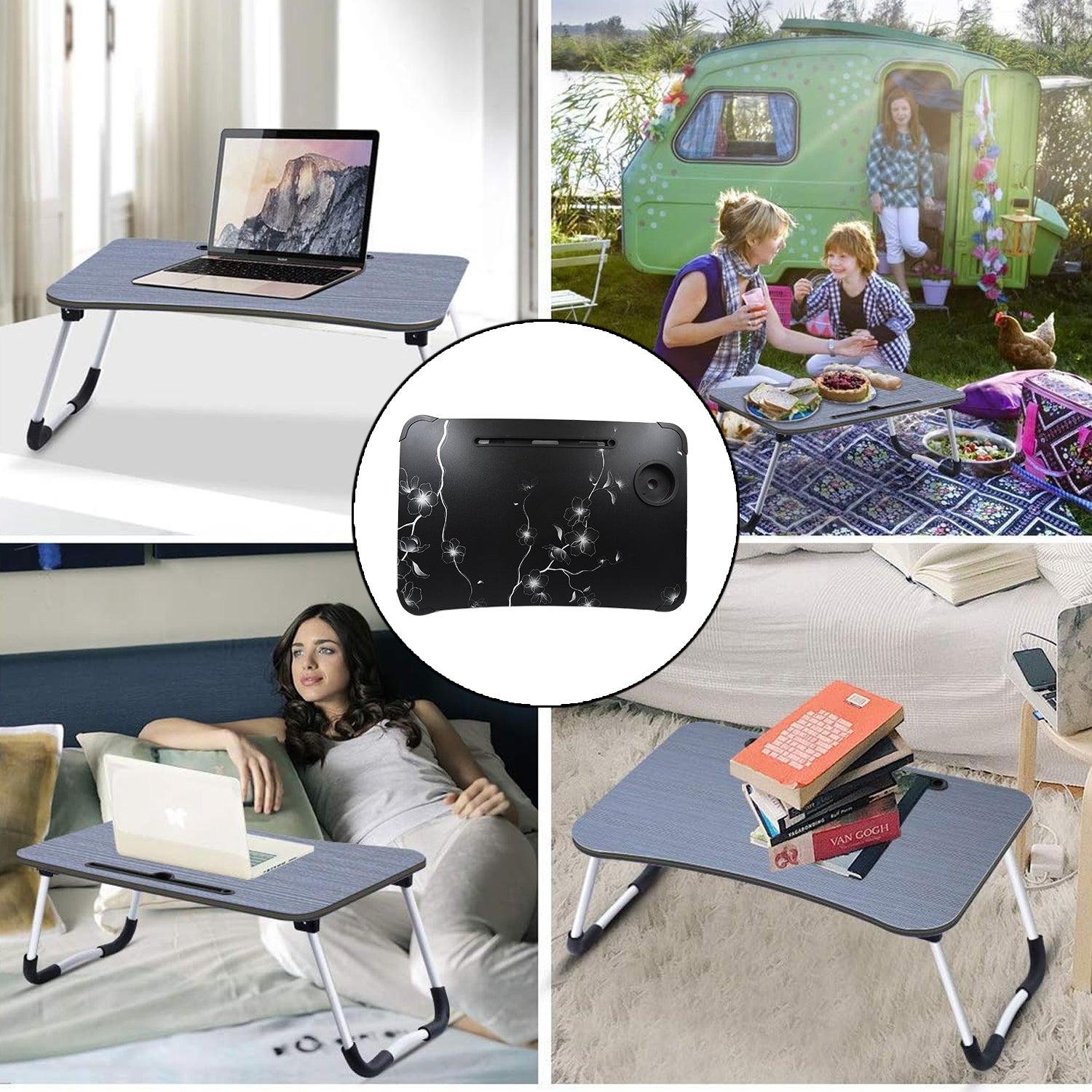 Laptop Table Foldable Portable Notebook Bed Lap Desk Tray Stand Reading Holder with Coffee Cup Slot for Breakfast, Reading & Movie Watching. - Springkart 