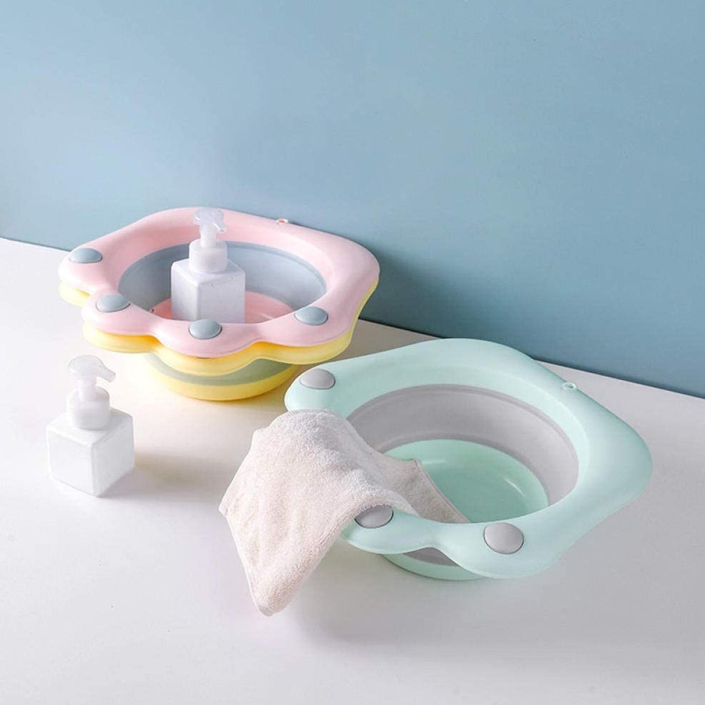 Folding washbasin Folding Wash Basin Household Plastic Portable Laundry Basin Bathroom Foot-washing Basin Cute cartoon wash basin foot wash basin-Pink color Folding basin - Springkart 