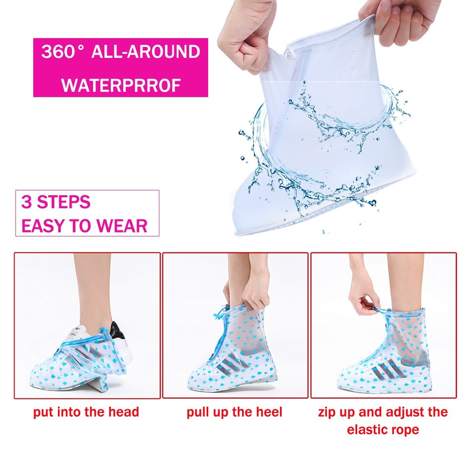 Waterproof shoe covers for rain and snow, suitable for kids and adults