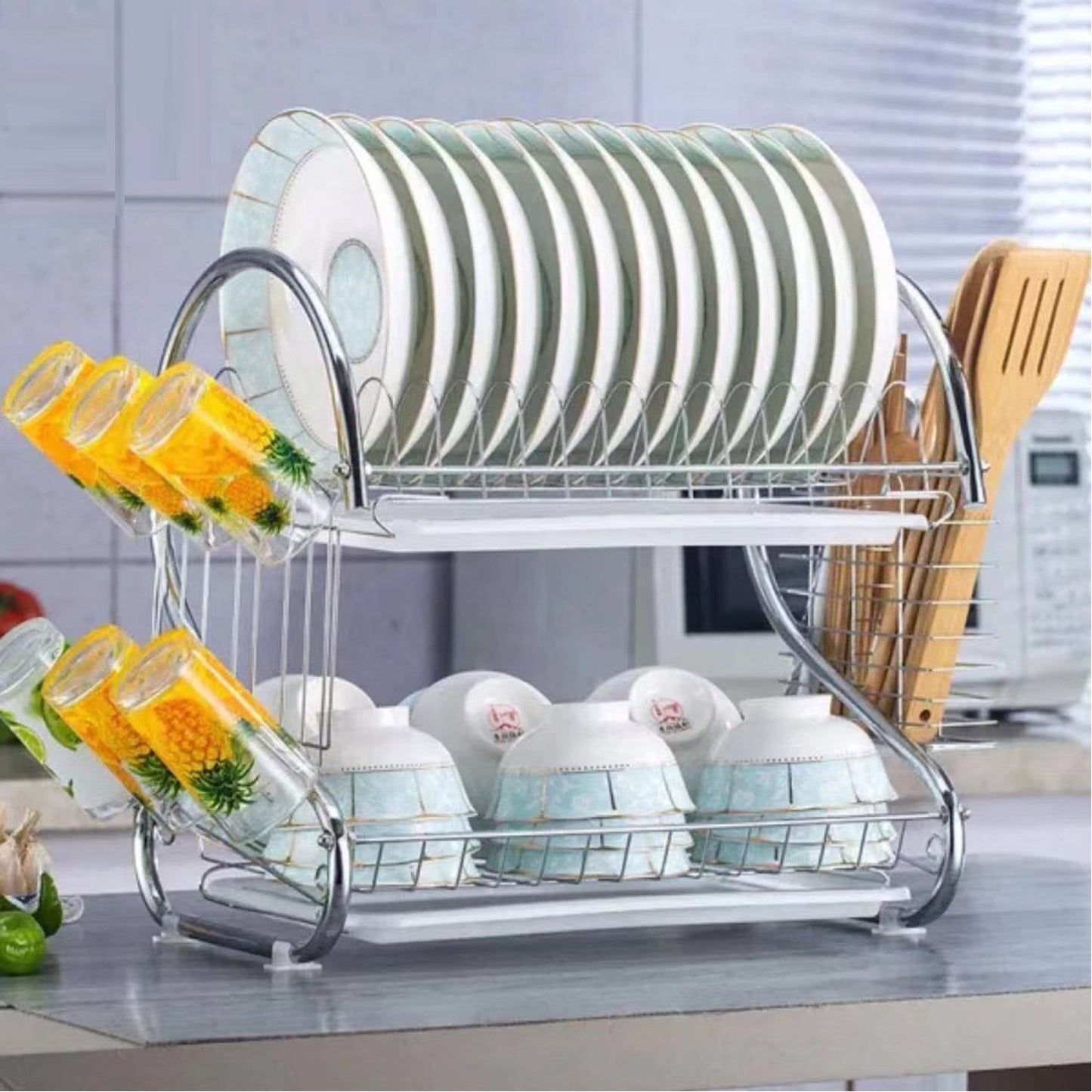 Stainless Steel 2 Layer Kitchen Dish Rack / Plate Cutlery Stand - Springkart 