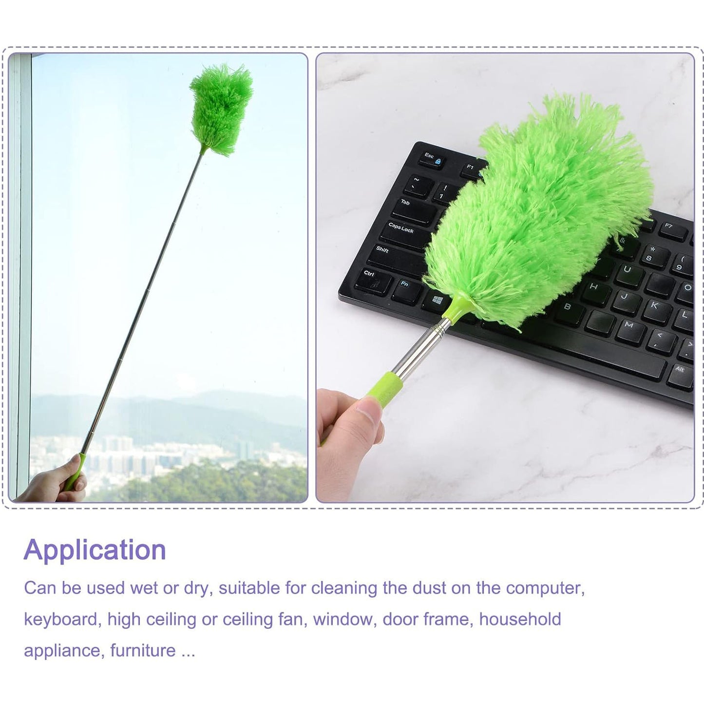 Adjustable Long Handle, Microfiber Duster for Cleaning, Microfiber Hand Duster Washable Microfiber Cleaning Tool Extendable Dusters for Cleaning Office, Car, Computer, Air Condition, Washable Duster - Springkart 