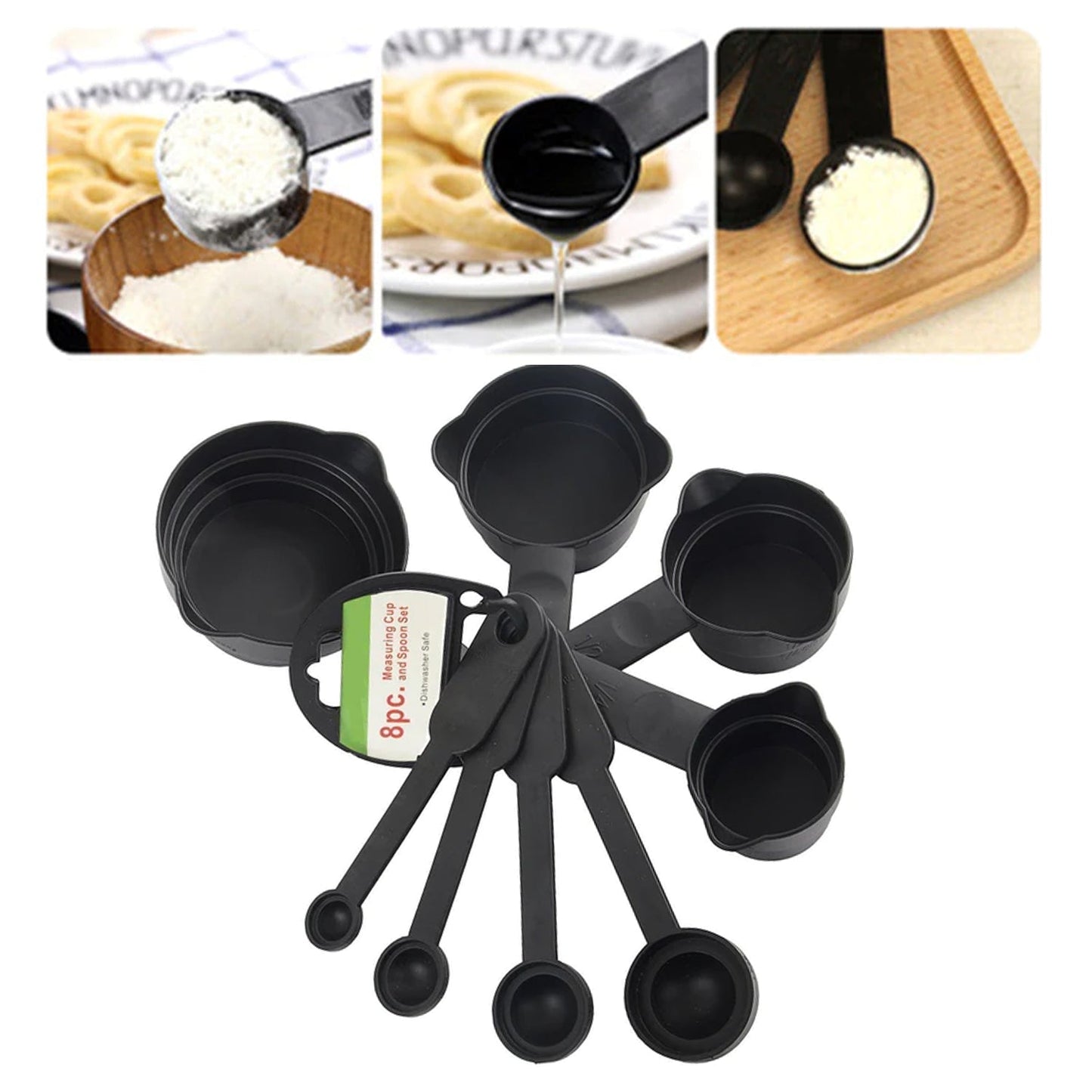 Plastic Measuring Cups and Spoons (8 Pcs, Black) - Springkart 