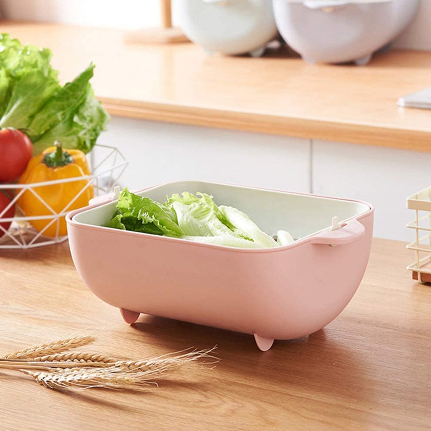 Multifunctional BPA Free Double Layered Plastic Rotatable Strainer Basket (Multicolor) - Springkart 