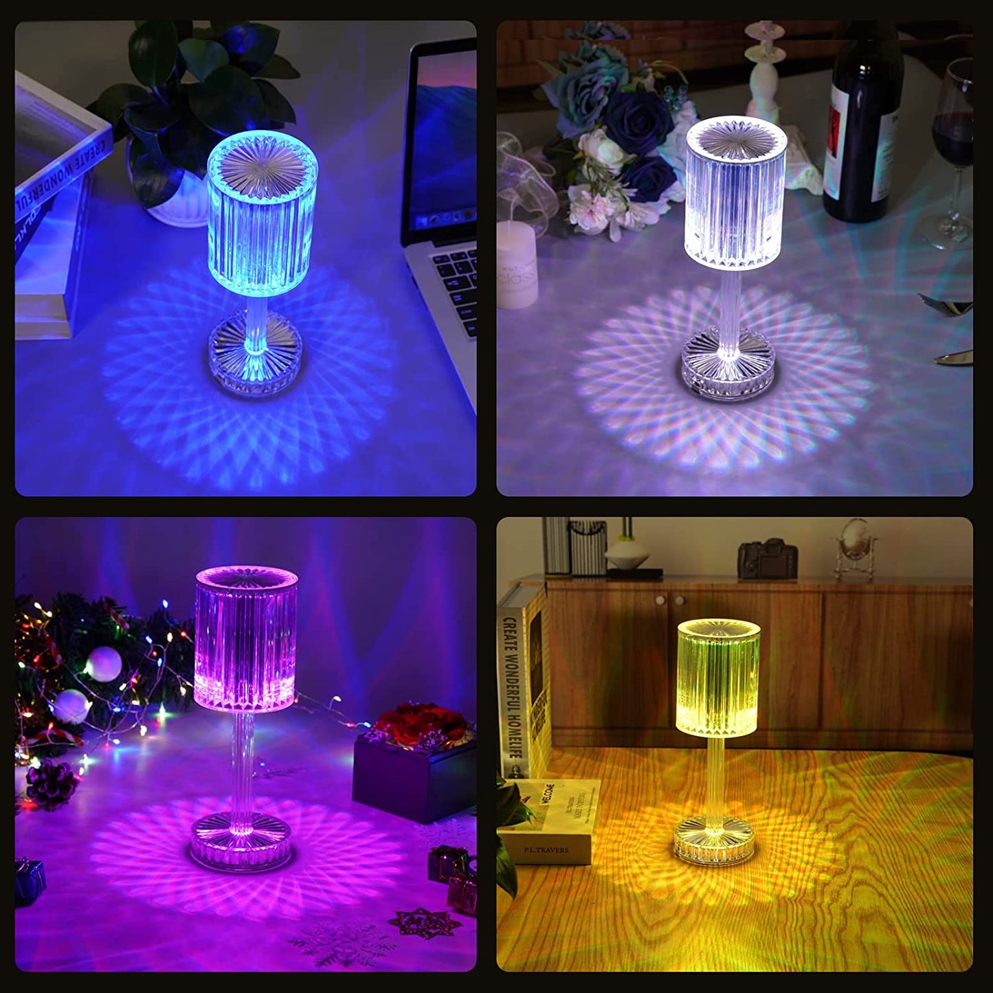 Crystal Table Lamp , Touch Control Atmosphere Nightstand Lamp With USB Charging Line - Springkart 