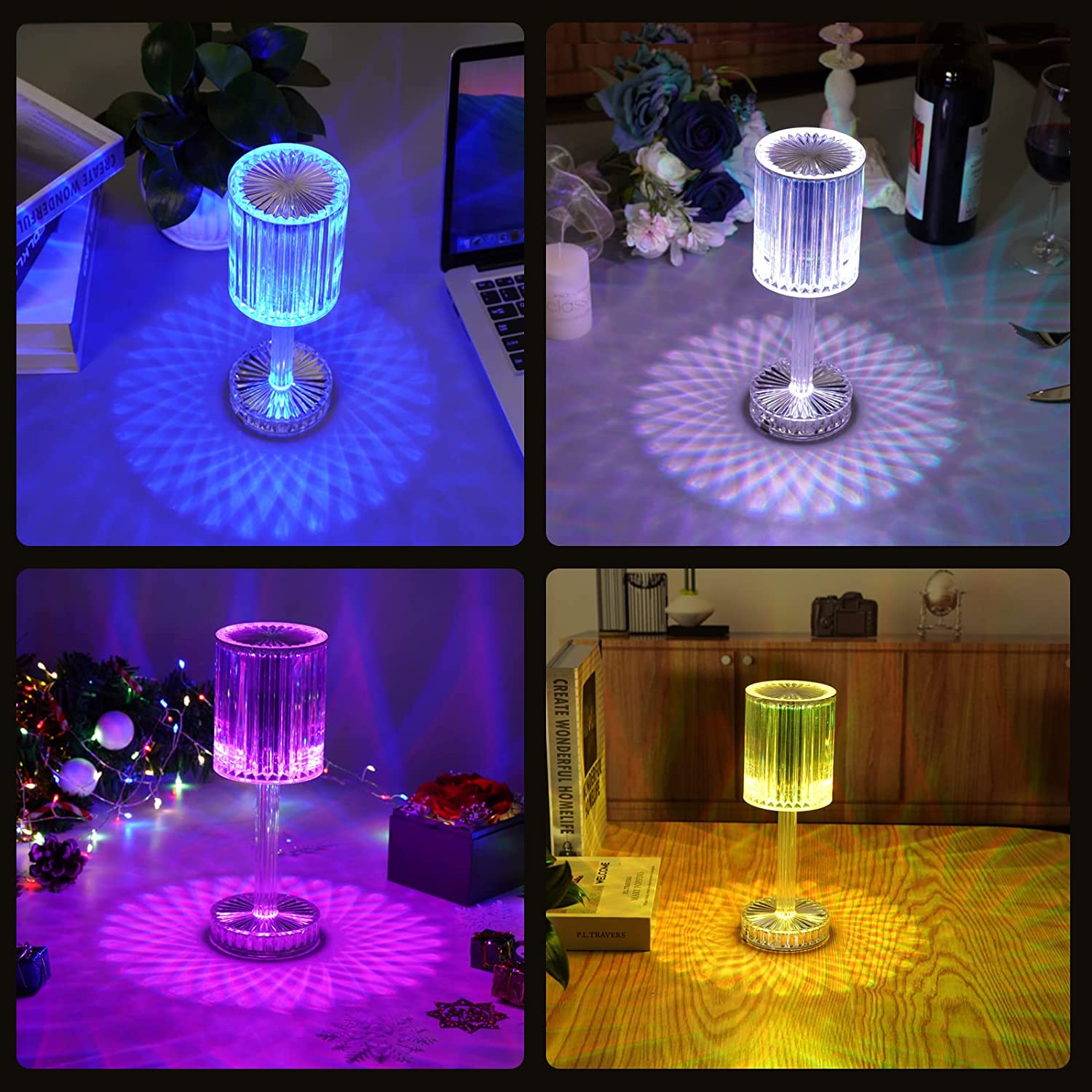 Crystal Table Lamp , Touch Control Atmosphere Nightstand Lamp With USB Charging Line - Springkart 