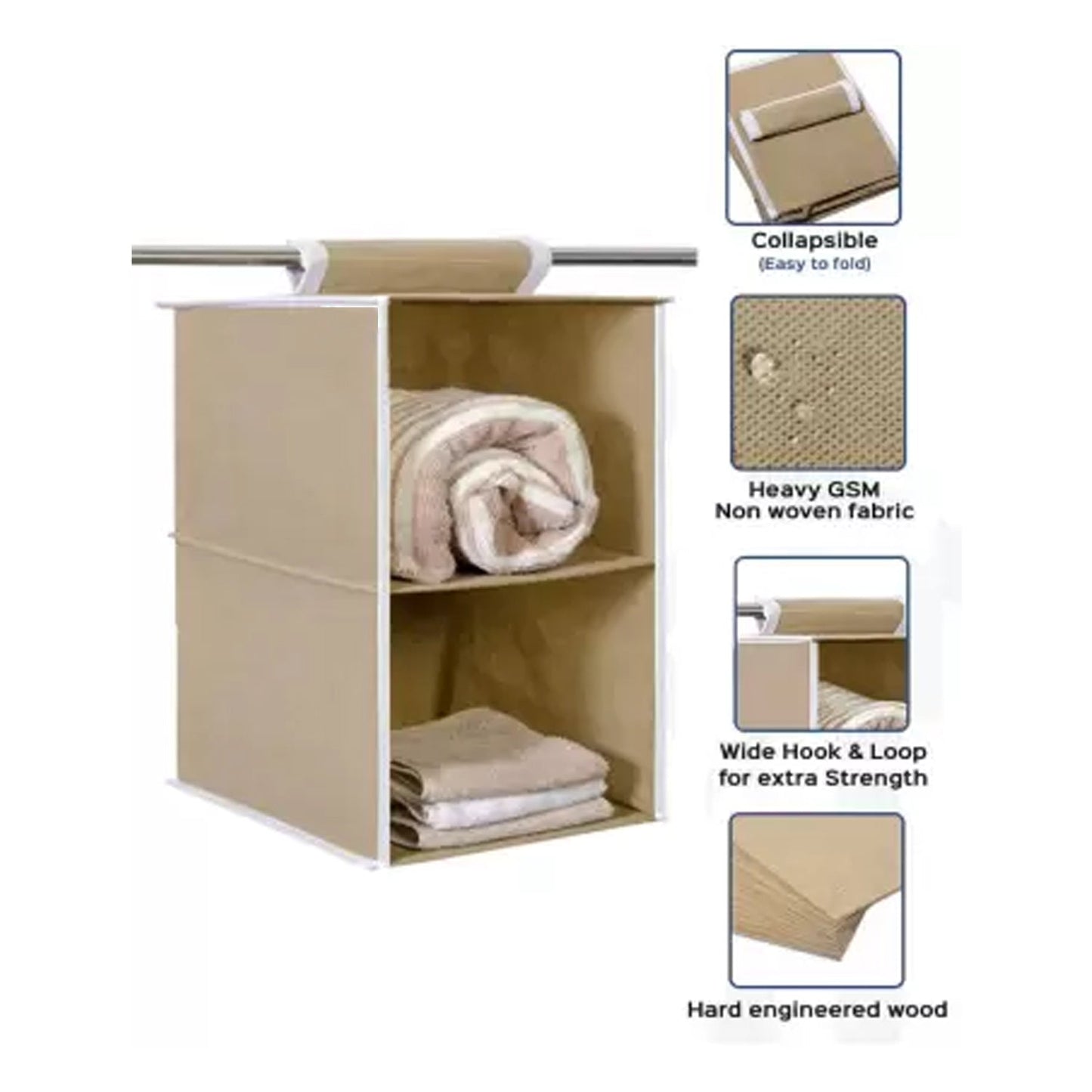 Fabric Hanging 2-Shelf Closet Cloth Organizer - Springkart 
