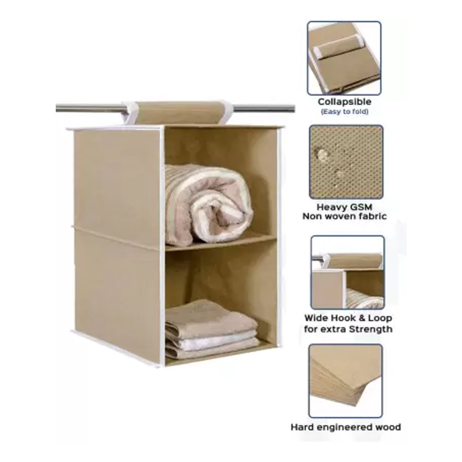 Fabric Hanging 2-Shelf Closet Cloth Organizer - Springkart 