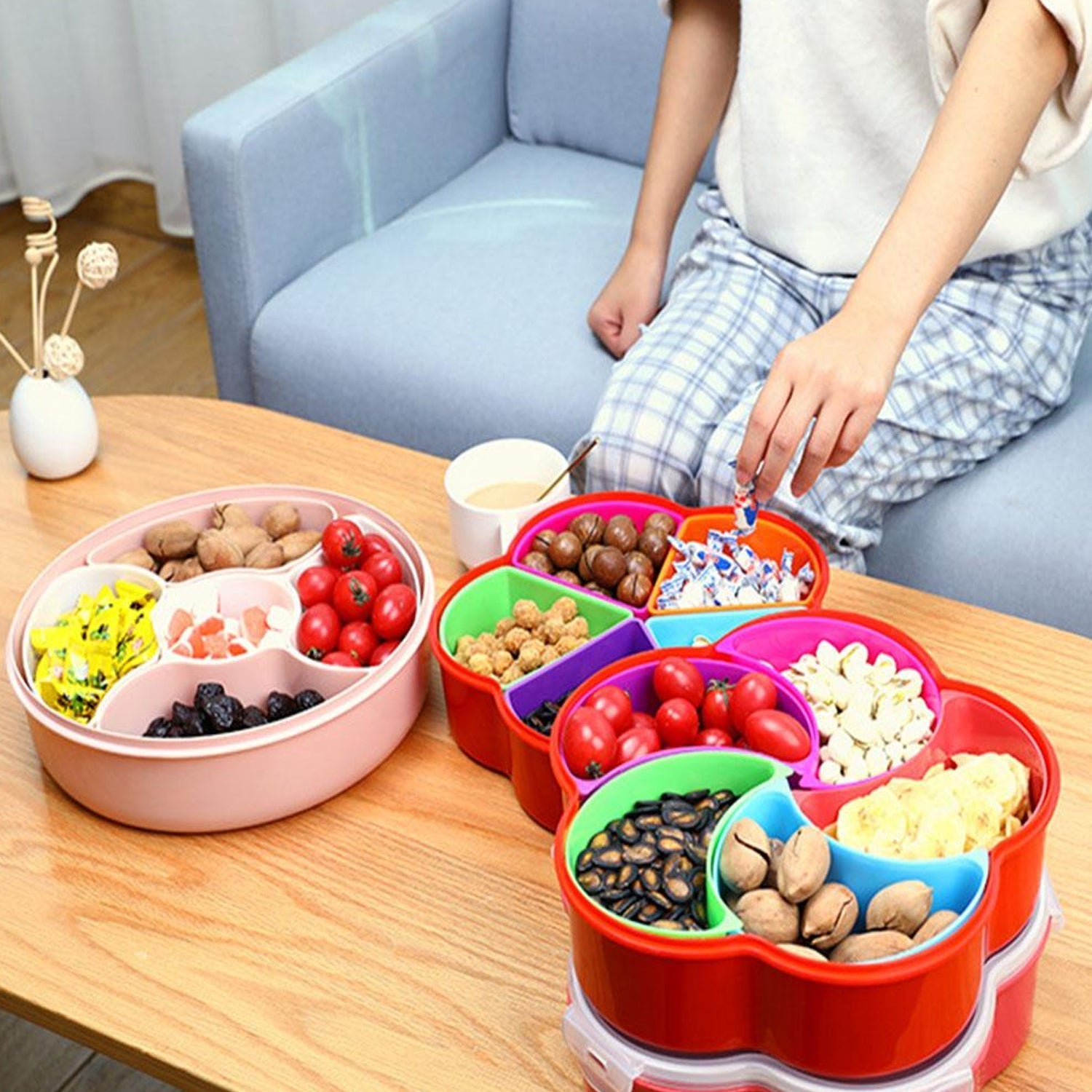 5Compartments Party Food Storage Snack Nuts Box For Peanuts Fruits and Candy Box For Home & Kitchen Use - Springkart 
