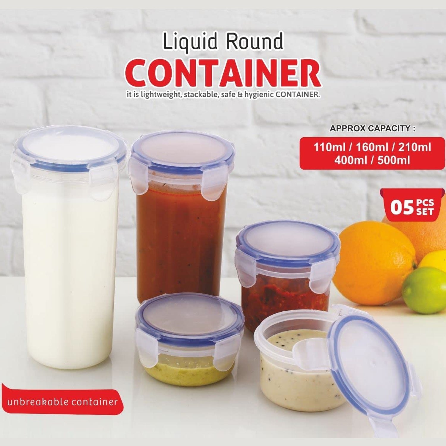 Plastic Liquid Round Airtight Food Storage Container with Leak Proof Locking Lid - Springkart 
