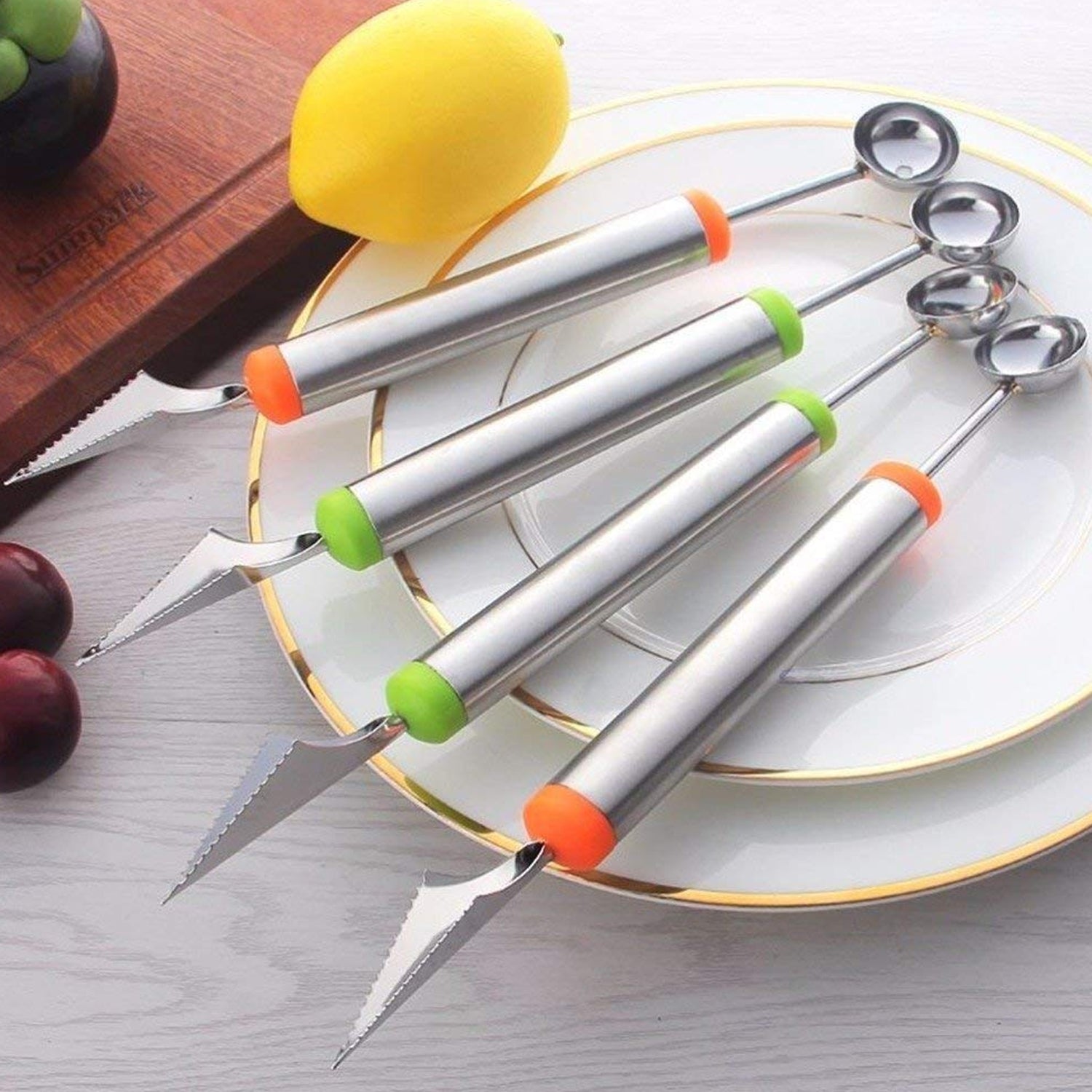 Multifunctional 2 in 1 Melon Baller - Stainless Steel Dig Scoop with Fruit Carving Knife. - Springkart 