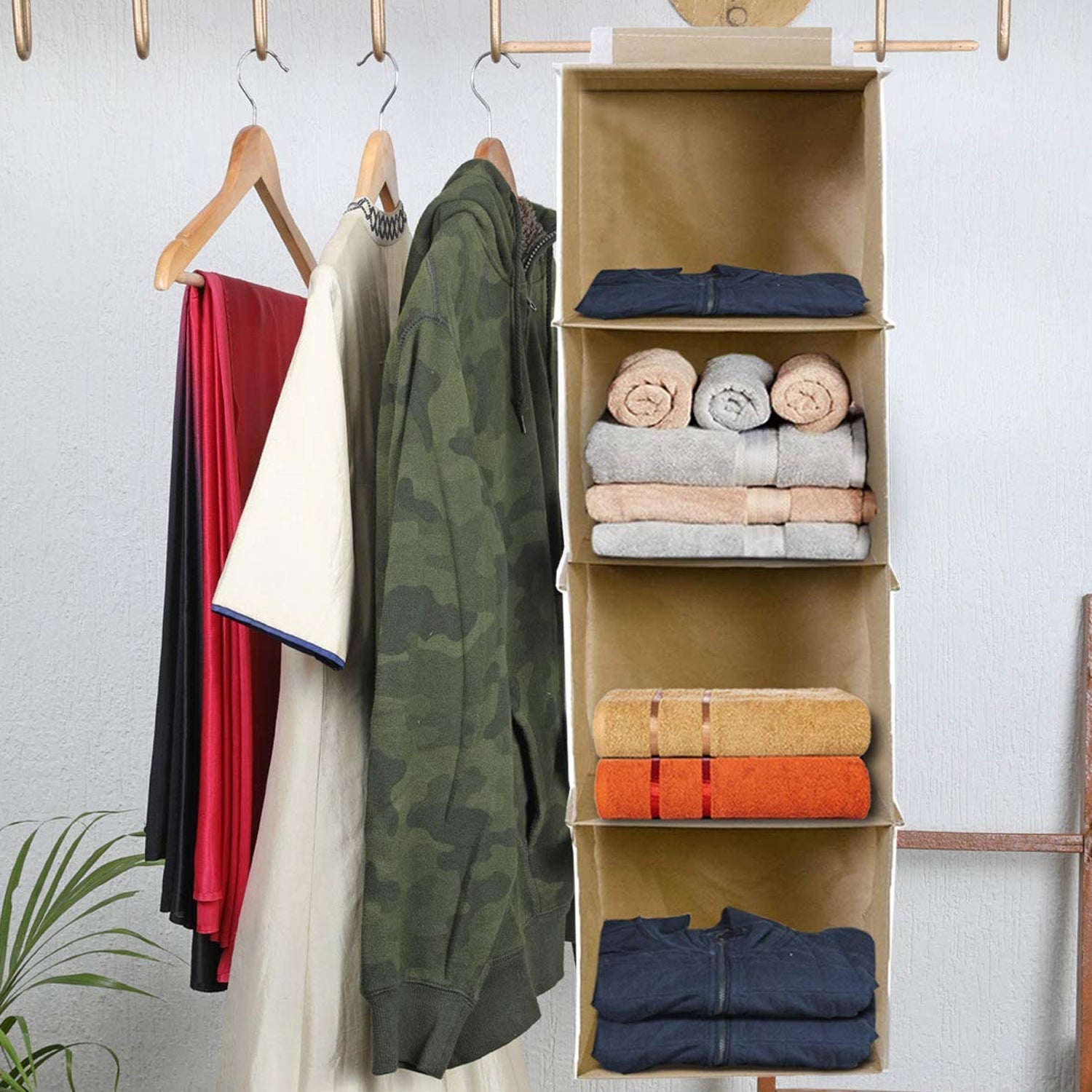 Fabric Hanging 4-Shelf Closet Cloth Organizer - Springkart 