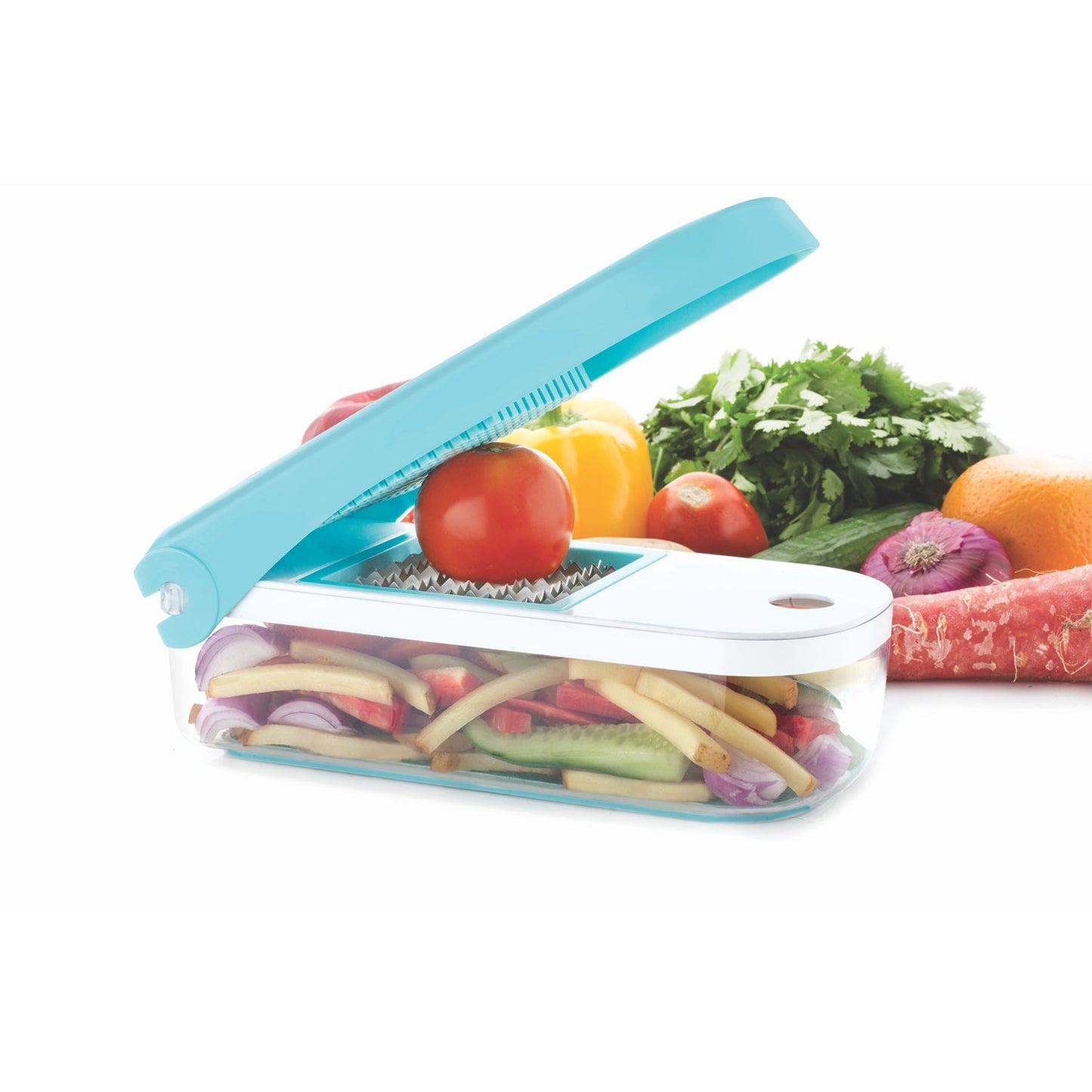 Ganesh 7 in 1 Plastic Vegetable Dicer, Blue - Springkart 