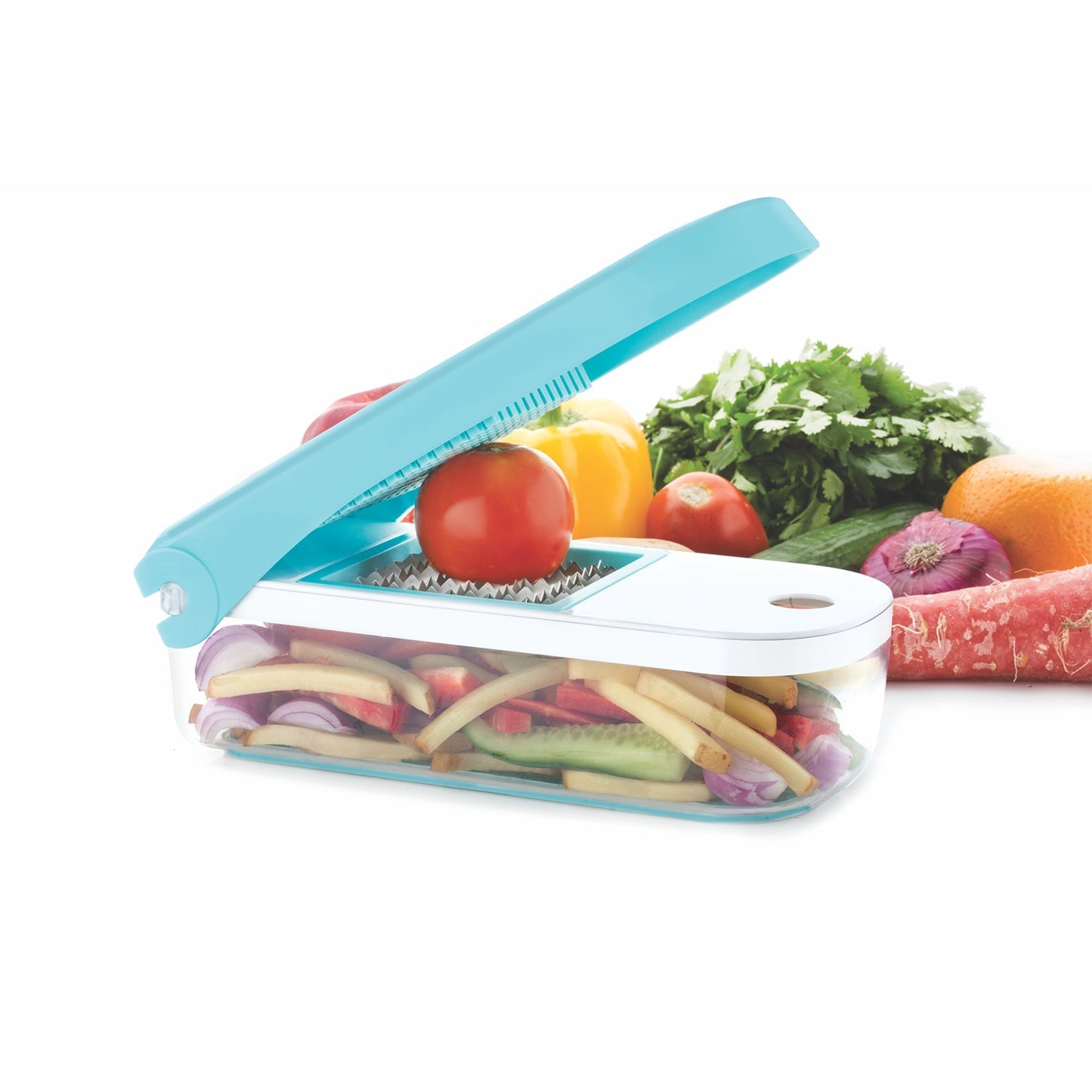 Ganesh 7 in 1 Plastic Vegetable Dicer, Blue - Springkart 