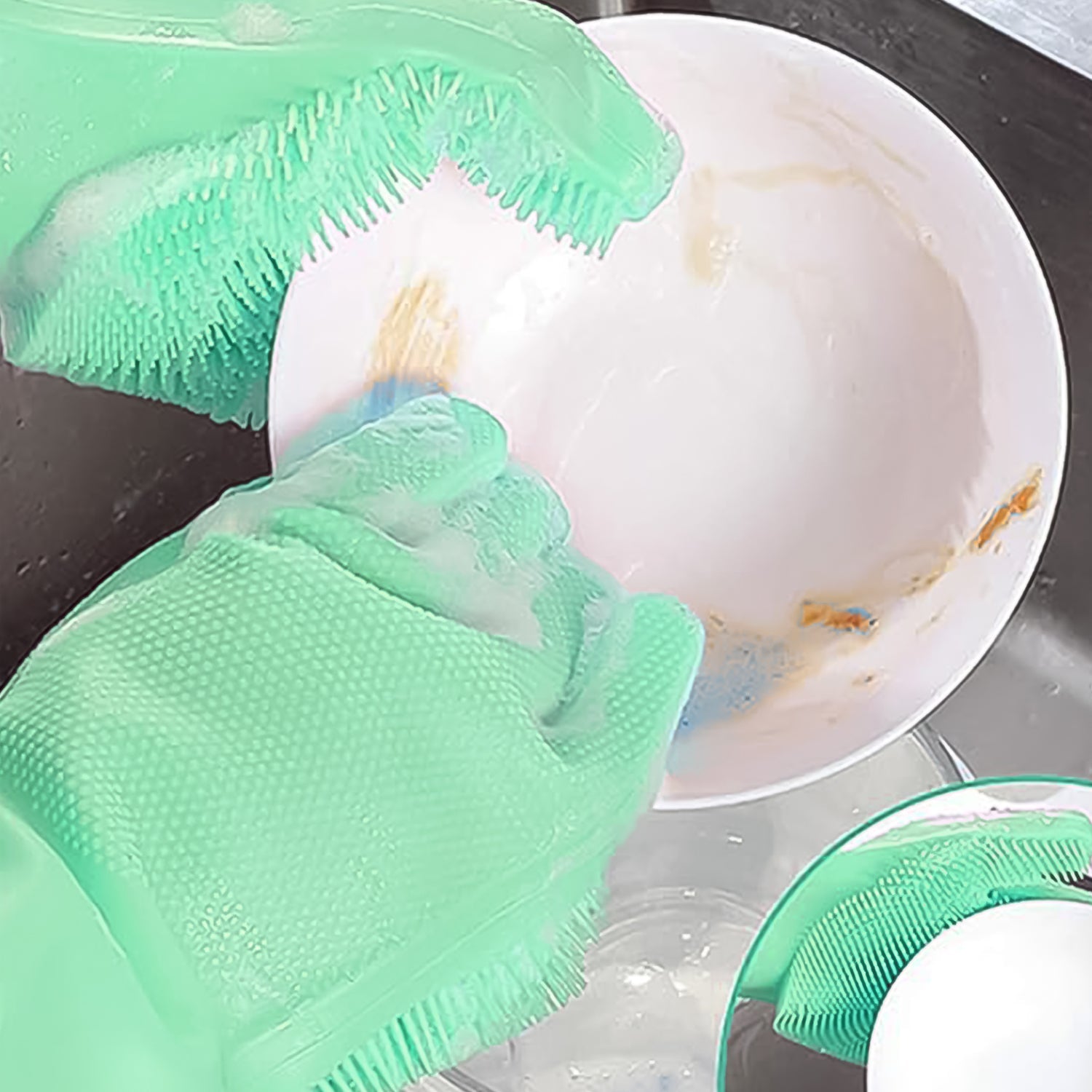 Silicone Kitchen Magic Gloves & Scrubber For Dishwashing & With Brush Cleaning Scrubber - Springkart 