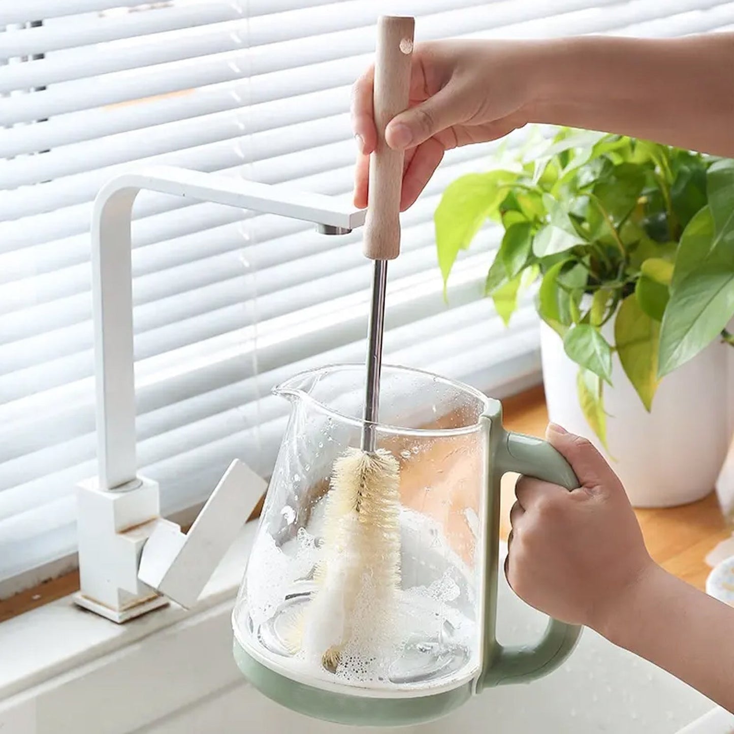 Bottle Brush with Curved Head Long Handle Washing Brush for Baby Bottles Jugs for Teapots, Sports Water Bottles, Coffee Pots, Juice Jars - Springkart 