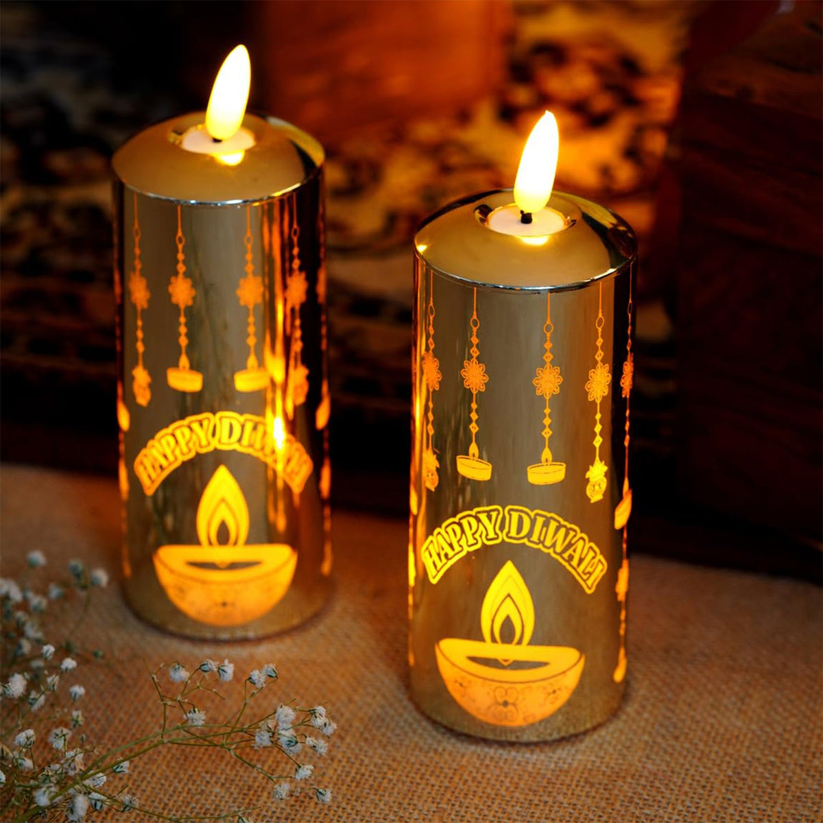 Flameless Diya Flickering Candle, Realistic Moving Flame LED Light (1 Pc / Mix Design) - Springkart 