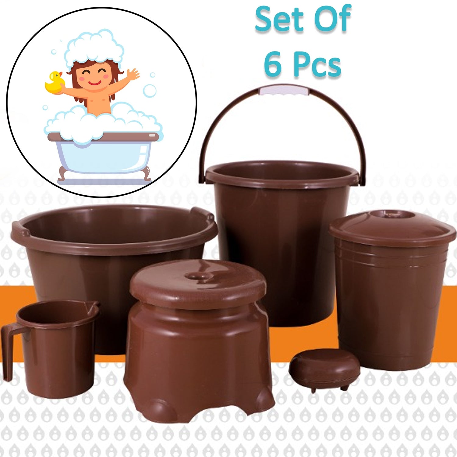 Plastic Bathroom Accessories Set 6 pcs Bath Set Bathroom Bucket with Dustbin Mug, Stool, Soap Case,Tub ( 6 Pcs Set ) - Springkart 