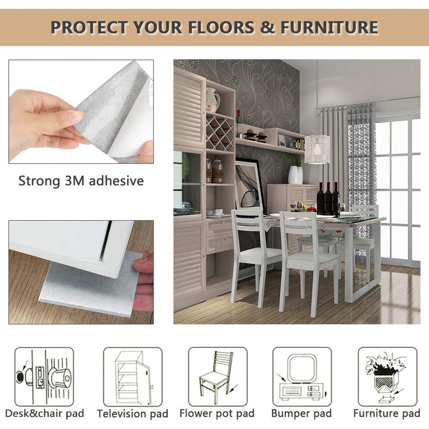 FURNITURE PAD SQUARE FELT PADS FLOOR PROTECTOR PAD FOR HOME & ALL FURNITURE USE (Pack Of 4 Pc) - Springkart 