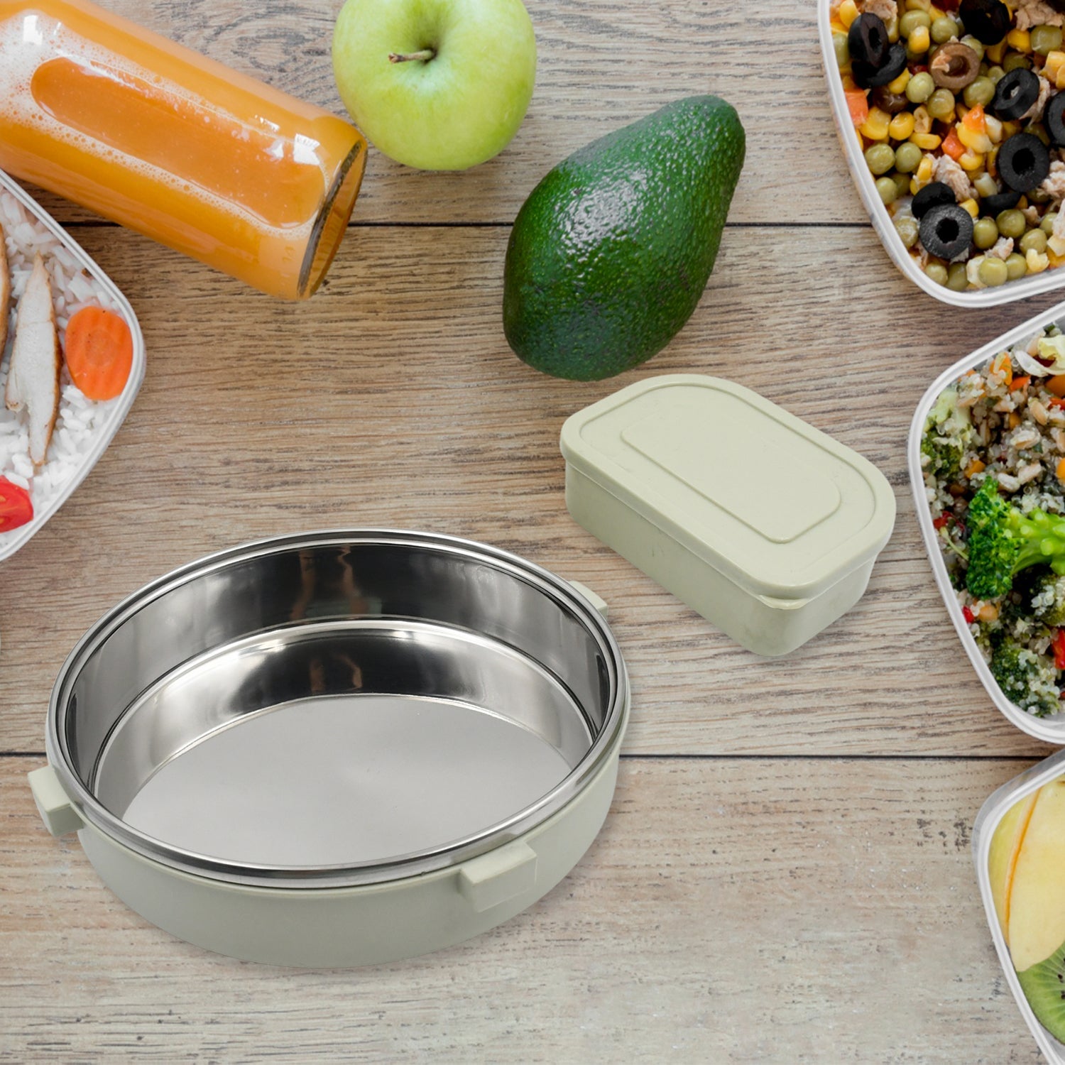 Miracle Stainless Steel Round Lunch Box, with Small Plastic Box Insert Leak Proof Lunch Box with Transparent lid, Lunch Box for Kids & Adults for School, Office (450 ML + 250 ML Approx) - Springkart 