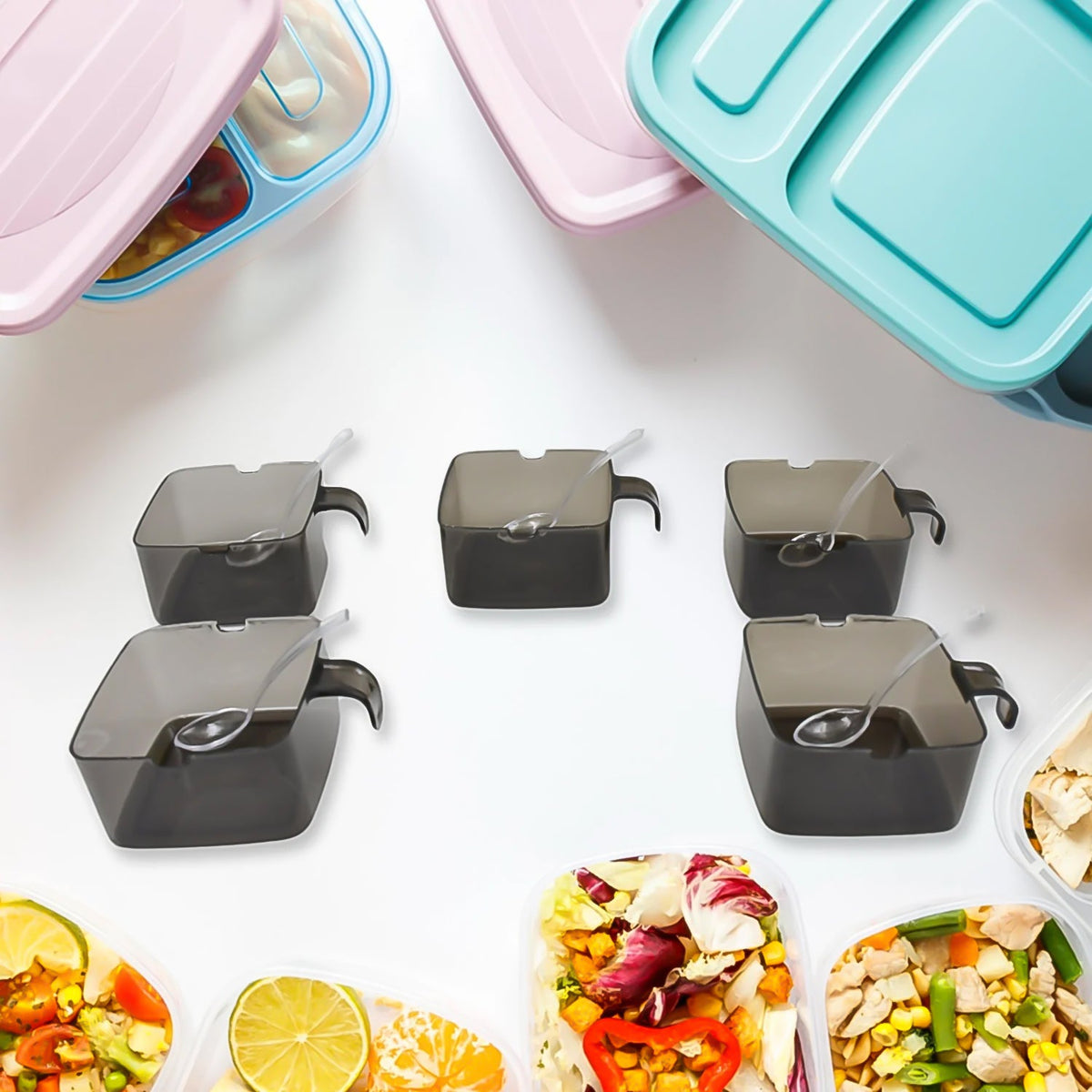 Rotating Spice Jars Vertical Rotatable Seasoning Box 5 Section / Tier With 5 Spoon (1 Set) - Springkart 
