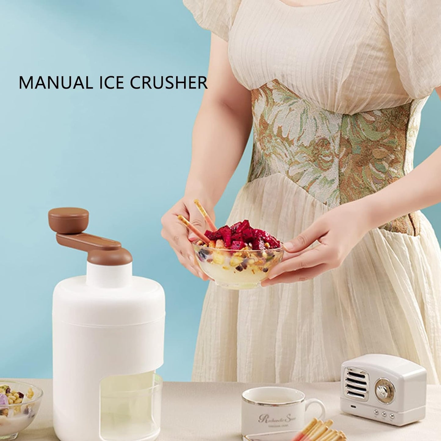 Portable Gola Maker Ice Crusher and Shaved Ice Machine, Hand Shaved Ice Machine Manual Fruit Smoothie Machine Mini Household Ice Shaver Small Ice Crusher - Springkart 