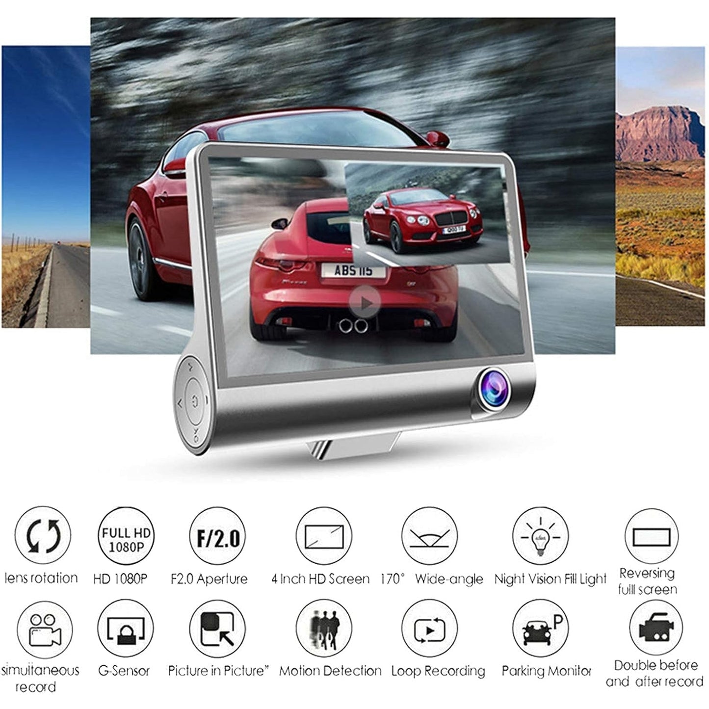 Dual Car DVR Dashboard Full HD Front and Rear Camera for Cars, Loop Recording, 4 HD Display, G-Sensor, Recording (1 Pc) - Springkart 