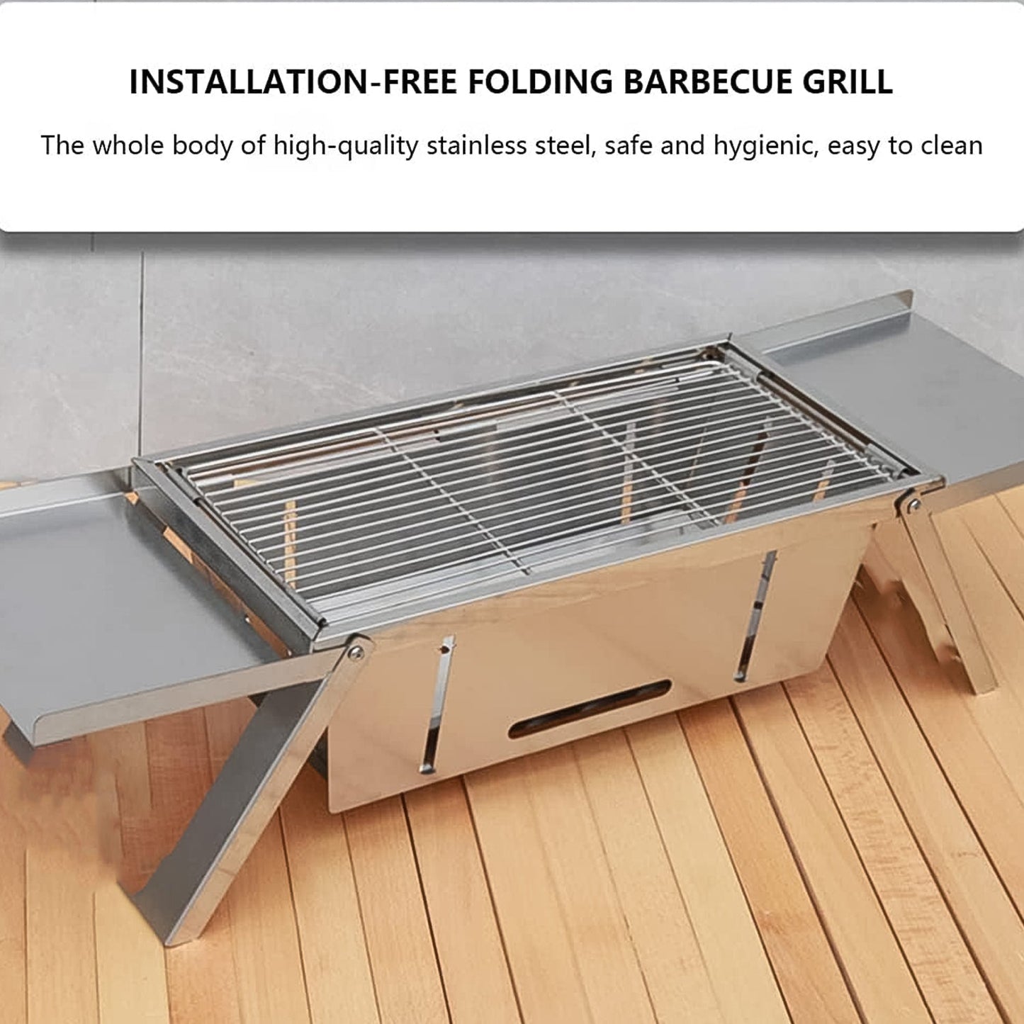 Portable BBQ / Barbecue Grill Stainless Steel Folding Charcoal Grill (1 Set / Net Weight : 2207 GM) - Springkart 