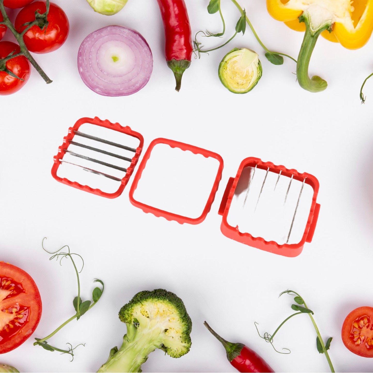 Multifunction Vegetable Cutter Manual Vegetable Quick Dicer Fruit Chopper Slicer with 3 Interchangeable Stainless Steel Blade Inserts, Non-Skid Base Slicer and Chopper - Springkart 