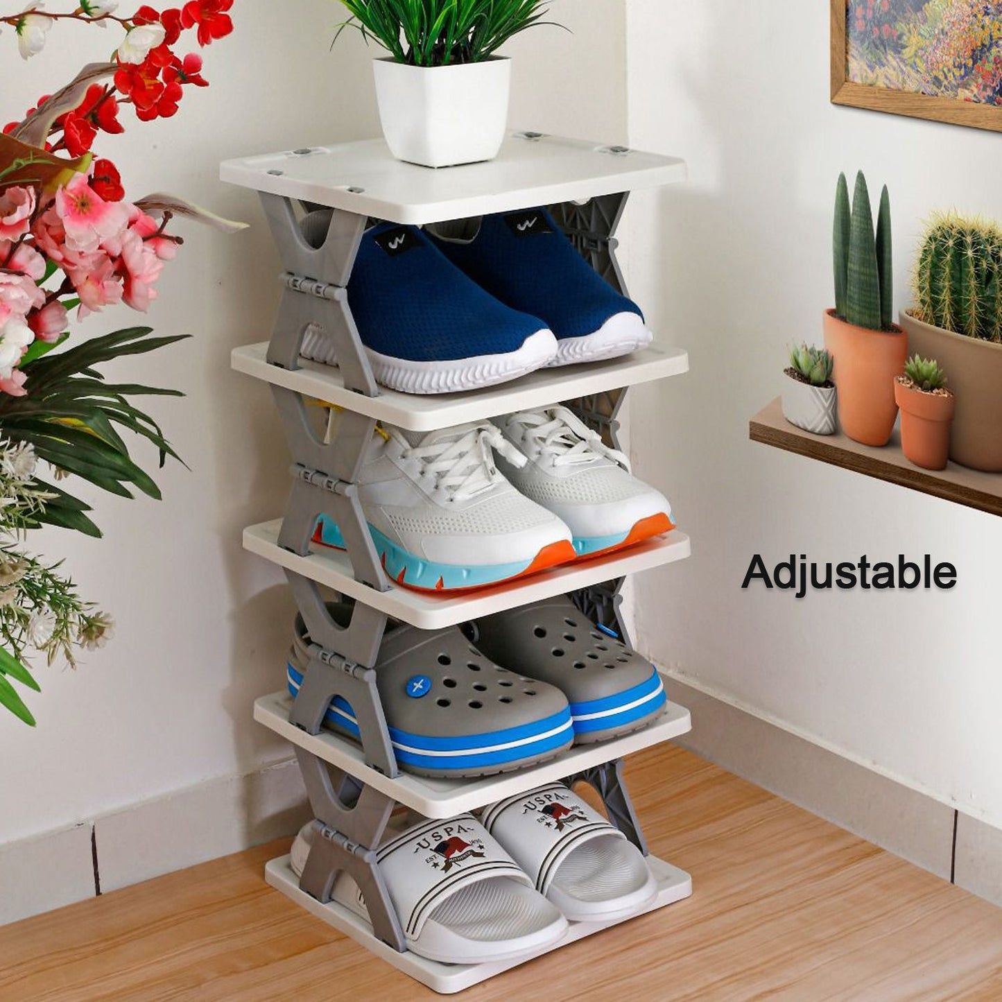 Smart Shoe Rack with 6 Layer Shoes Stand Multifunctional Entryway Foldable &amp; Collapsible Door Shoe Rack Free Standing Heavy Duty Plastic Shoe Shelf Storage Organizer Narrow Footwear Home (Mix Color) - Springkart 