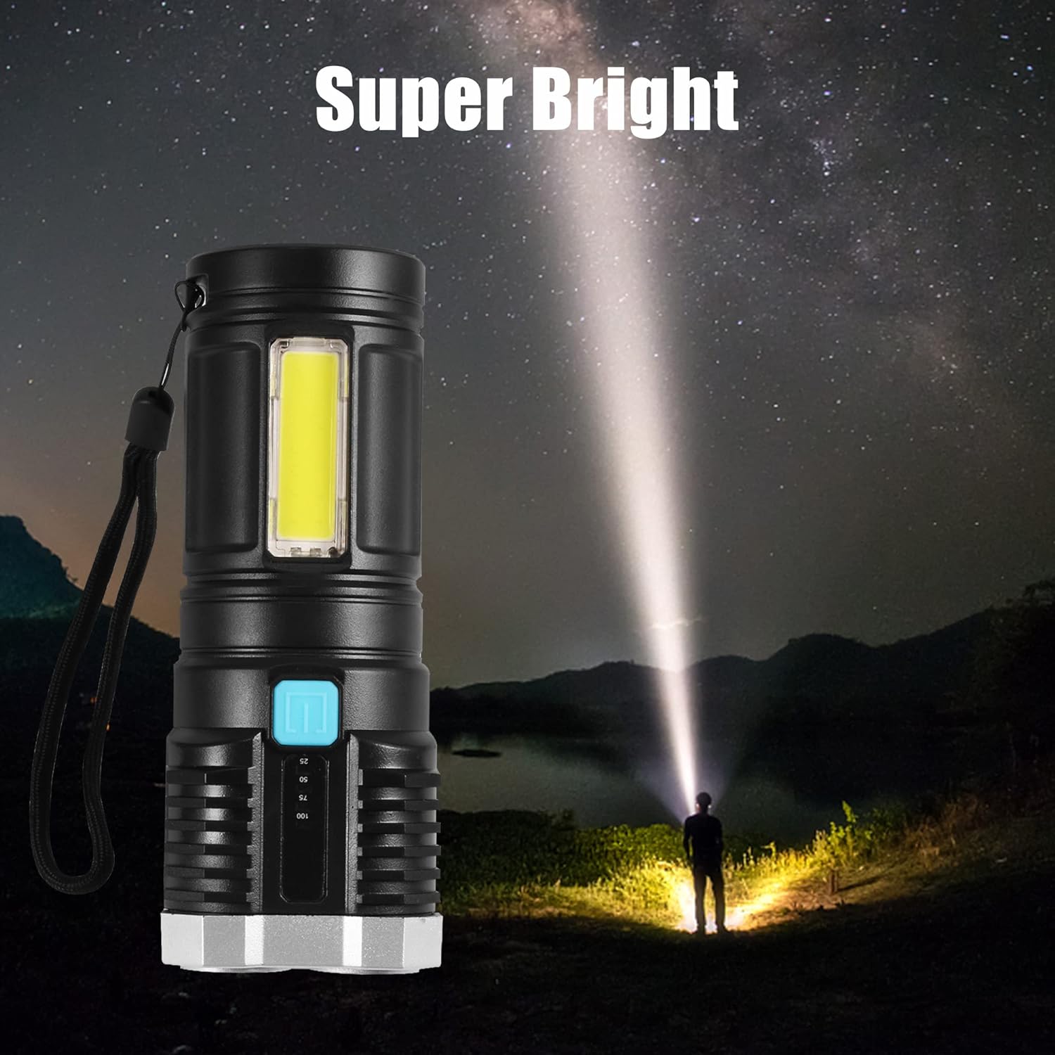 Multifunctional Strong 4 LED Torch Light, Portable Rechargeable Flashlight Long Distance Beam Range 800 Lumens COB Light 4 Mode Emergency for Hiking, Walking, Camping (4 LED Torch) - Springkart 
